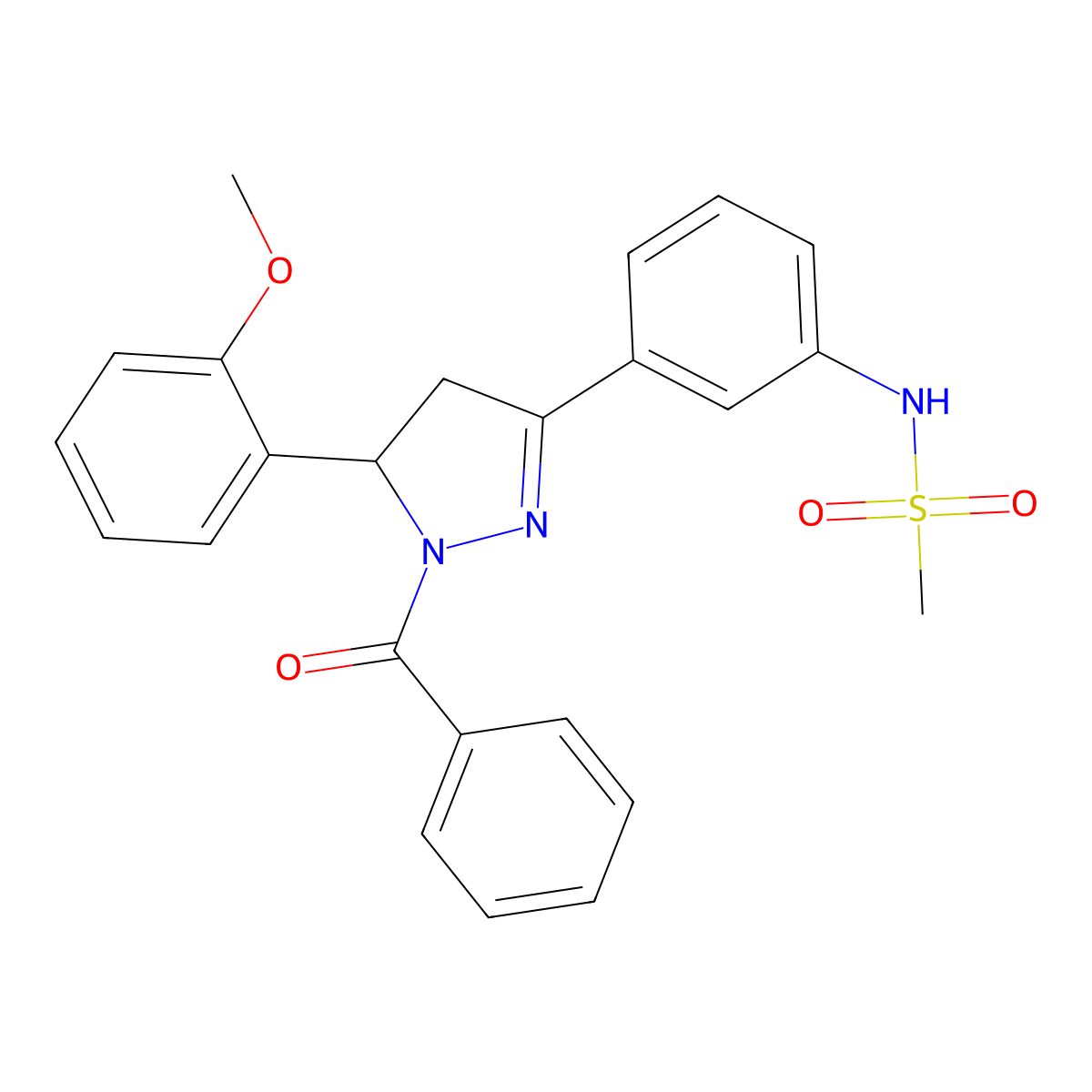 N-(3-(1-benzoyl-5-(2-methoxyphenyl)-4,5-dihydro-1H-pyrazol-3-yl)phenyl)methanesulfonamide molecular structure, CAS 852141-76-5
