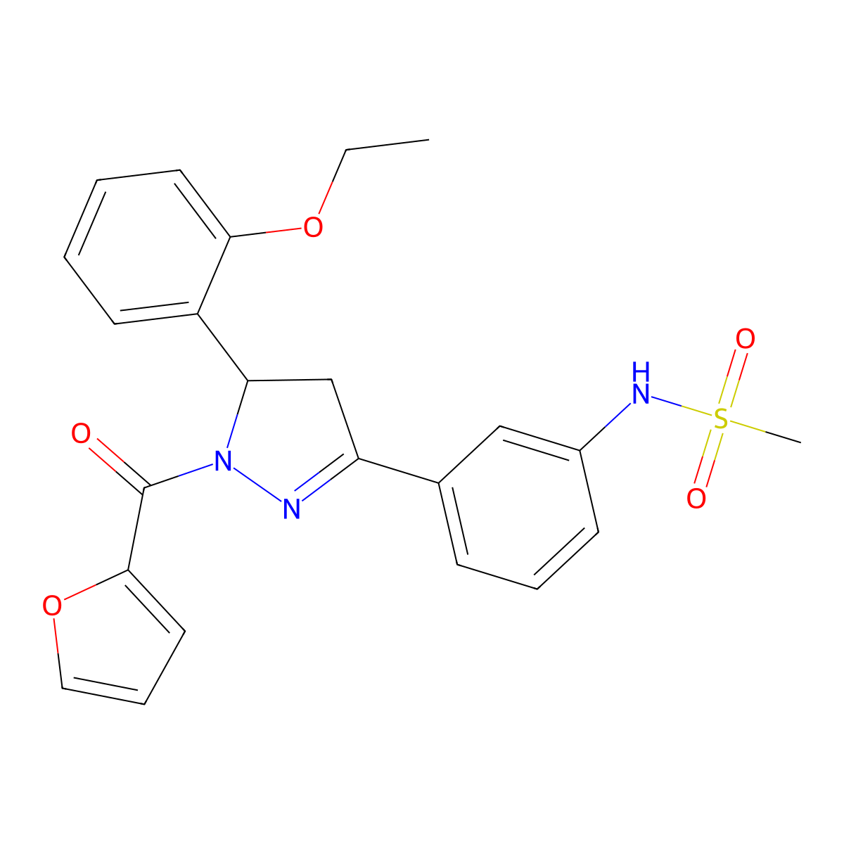 N-(3-(5-(2-ethoxyphenyl)-1-(furan-2-carbonyl)-4,5-dihydro-1H-pyrazol-3-yl)phenyl)methanesulfonamide molecular structure, CAS 852141-84-5