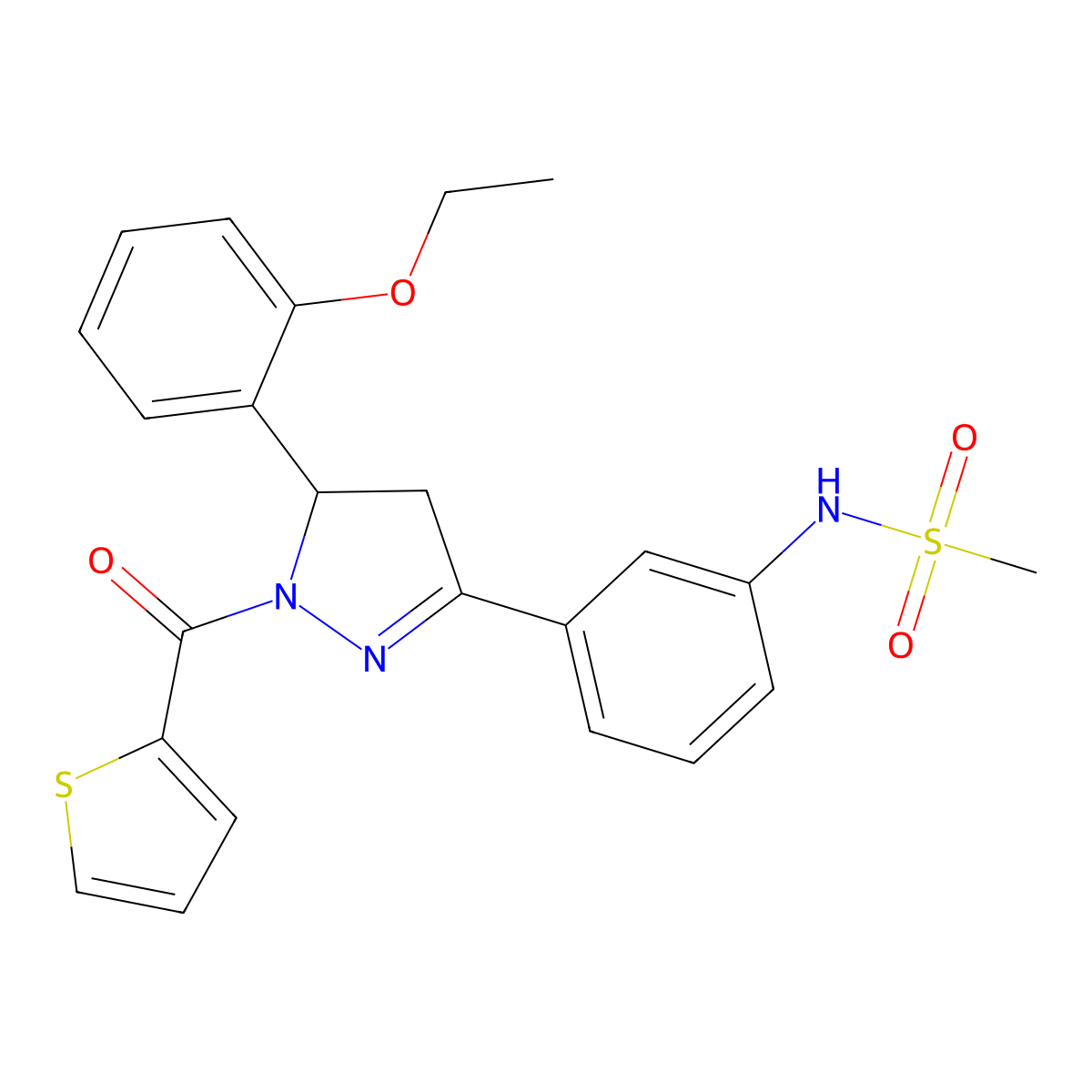 N-(3-(5-(2-ethoxyphenyl)-1-(thiophene-2-carbonyl)-4,5-dihydro-1H-pyrazol-3-yl)phenyl)methanesulfonamide molecular structure, CAS 852141-85-6