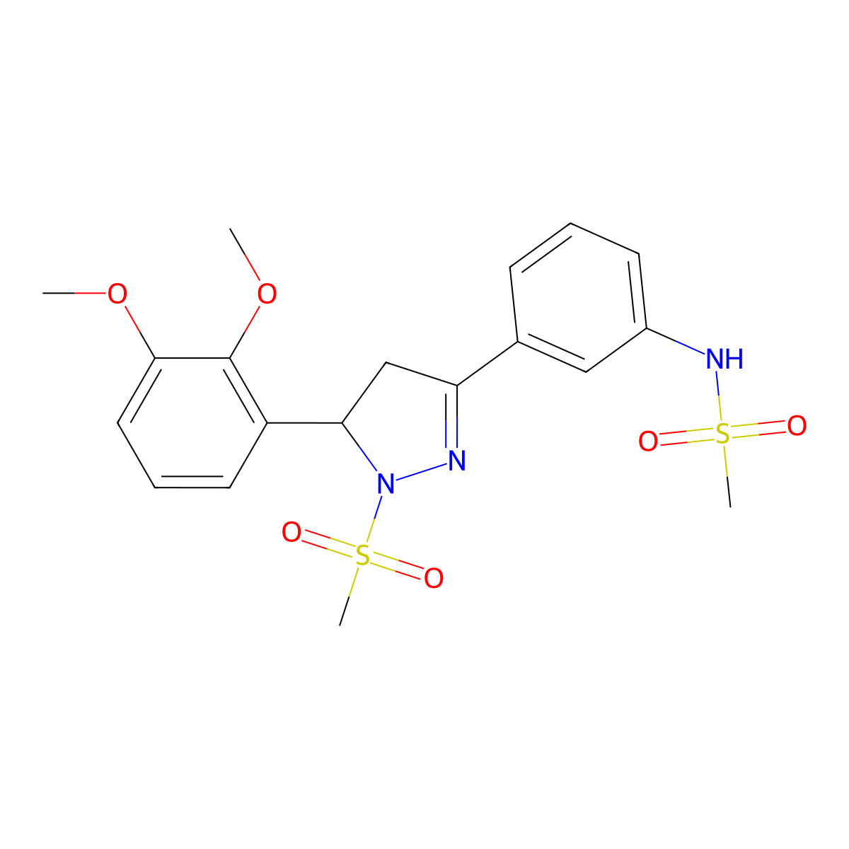 N-(3-(5-(2,3-dimethoxyphenyl)-1-(methylsulfonyl)-4,5-dihydro-1H-pyrazol-3-yl)phenyl)methanesulfonamide molecular structure, CAS 852141-87-8