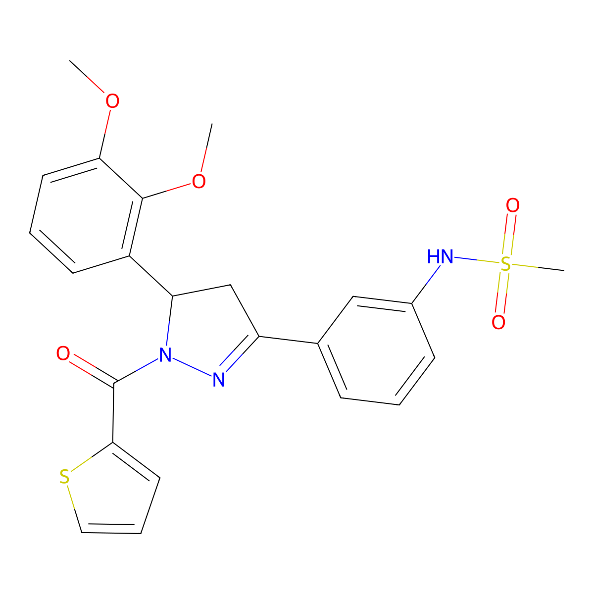 N-(3-(5-(2,3-dimethoxyphenyl)-1-(thiophene-2-carbonyl)-4,5-dihydro-1H-pyrazol-3-yl)phenyl)methanesulfonamide molecular structure, CAS 852141-89-0