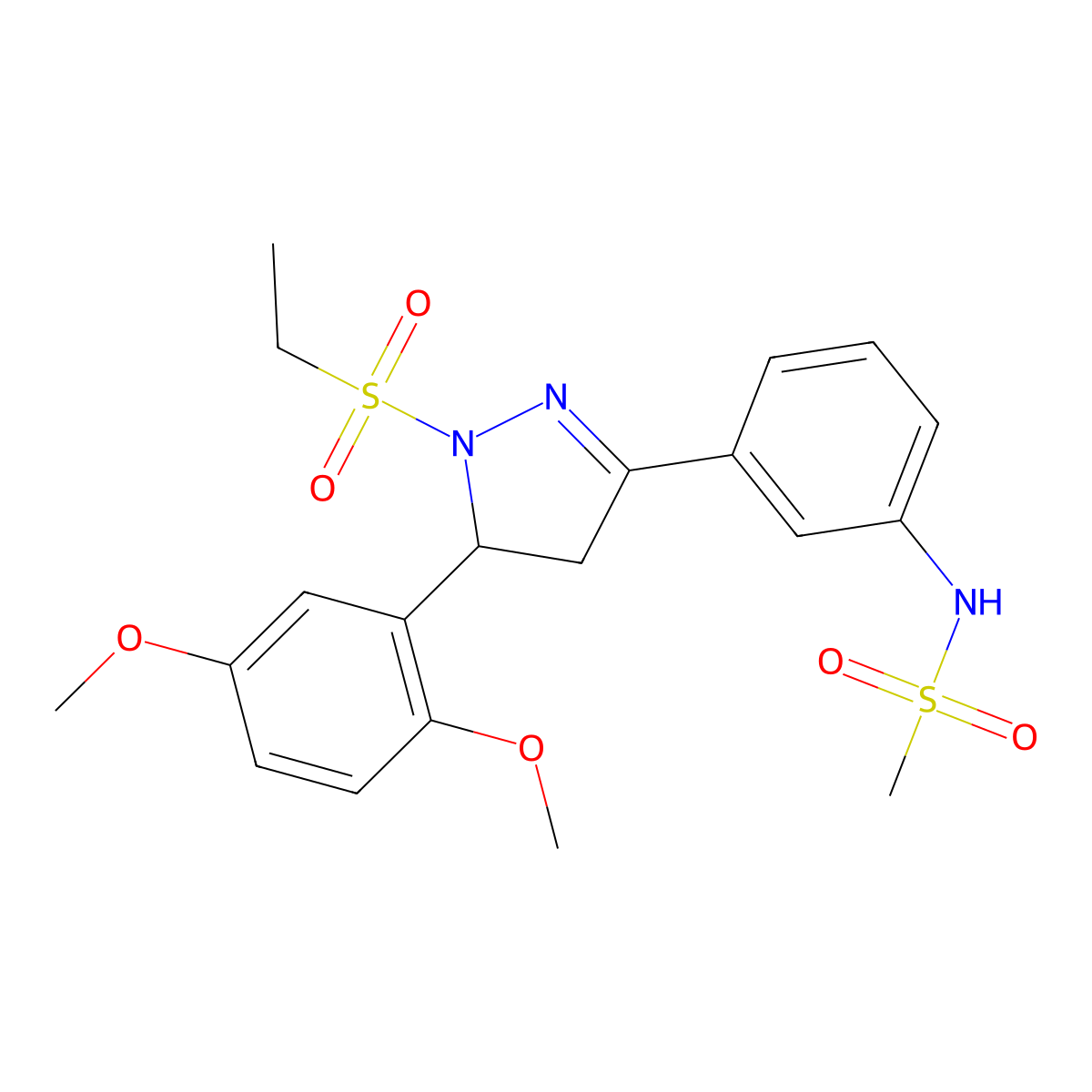 N-(3-(5-(2,5-dimethoxyphenyl)-1-(ethylsulfonyl)-4,5-dihydro-1H-pyrazol-3-yl)phenyl)methanesulfonamide molecular structure, CAS 852141-90-3