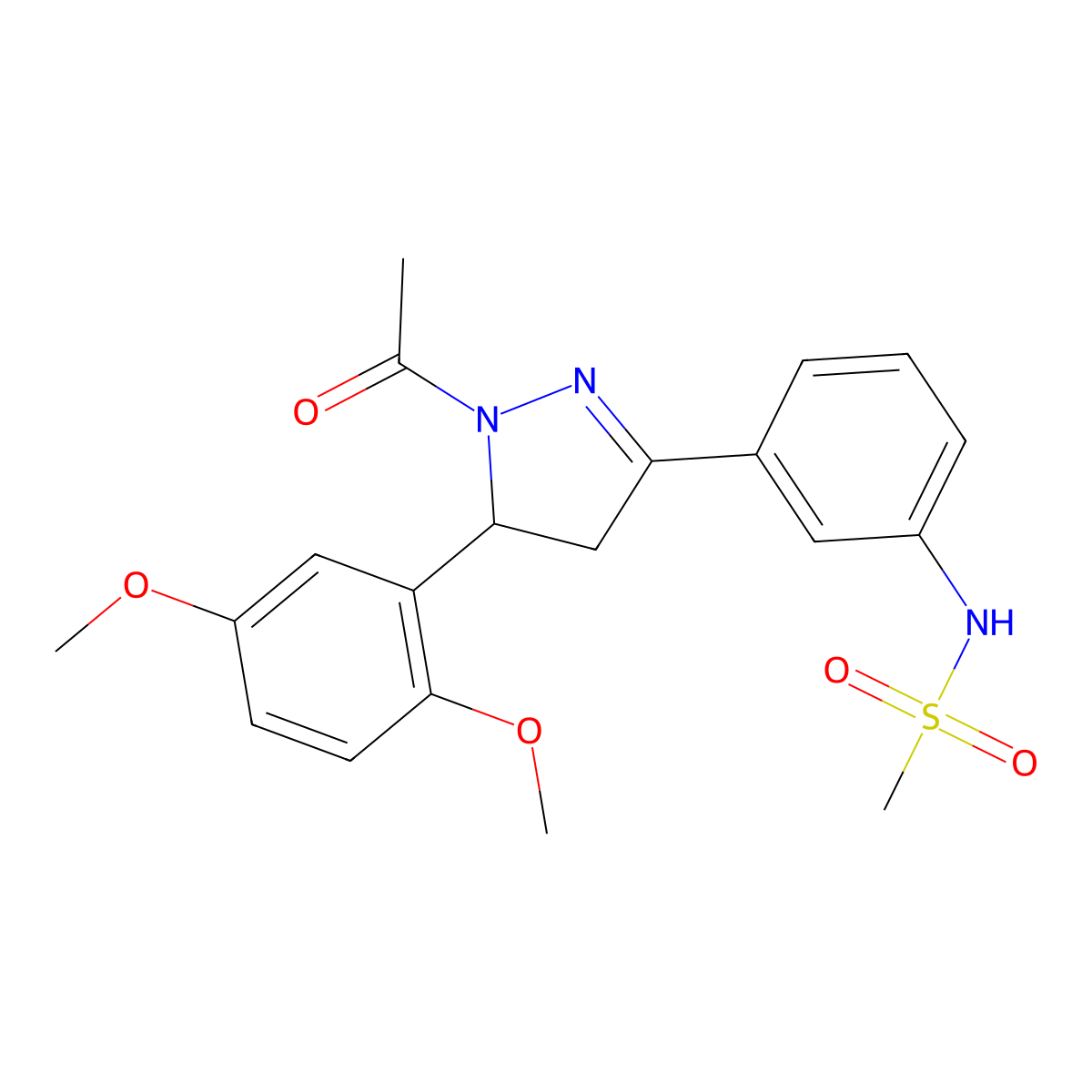 N-(3-(1-acetyl-5-(2,5-dimethoxyphenyl)-4,5-dihydro-1H-pyrazol-3-yl)phenyl)methanesulfonamide molecular structure, CAS 852141-91-4