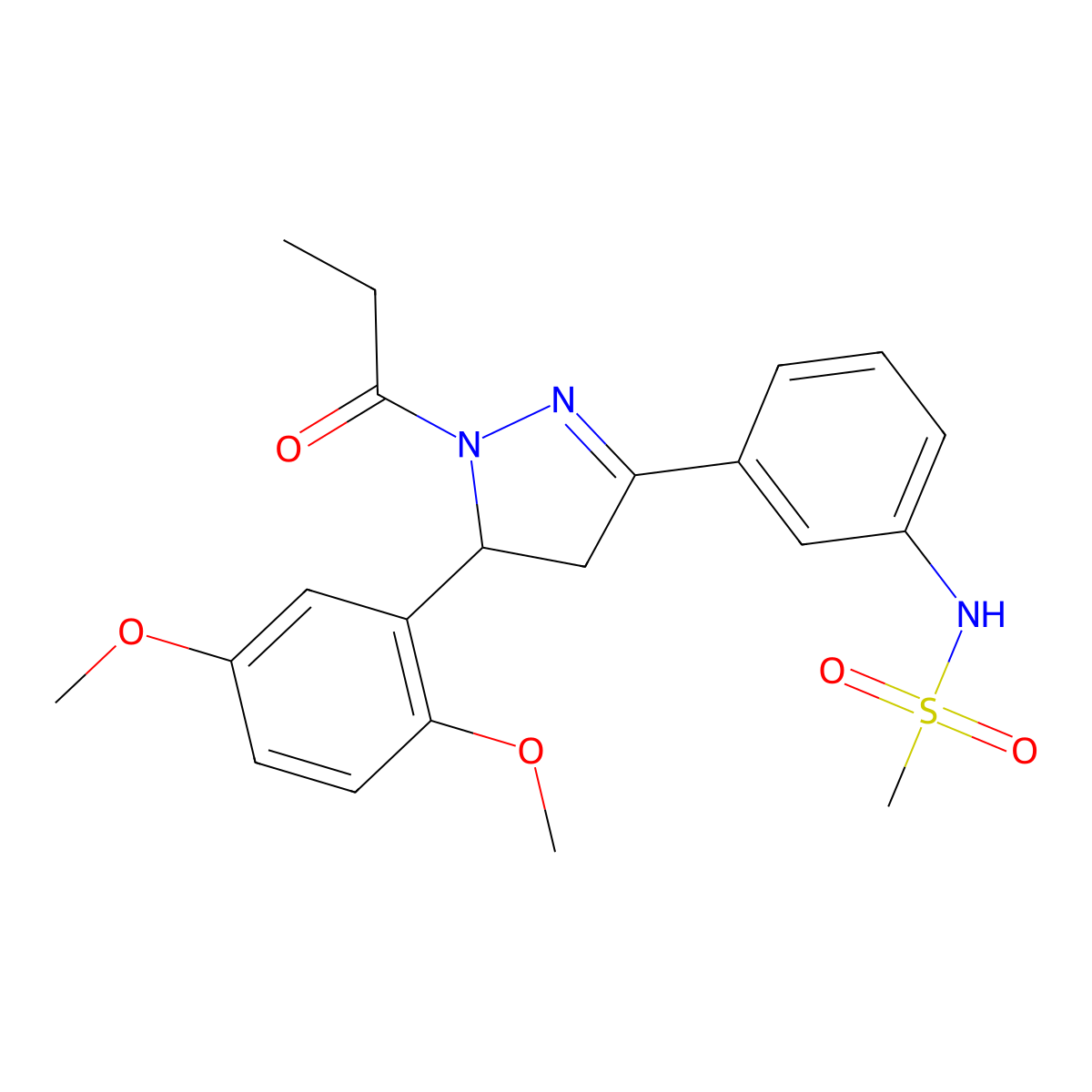 N-(3-(5-(2,5-dimethoxyphenyl)-1-propionyl-4,5-dihydro-1H-pyrazol-3-yl)phenyl)methanesulfonamide molecular structure, CAS 852141-92-5