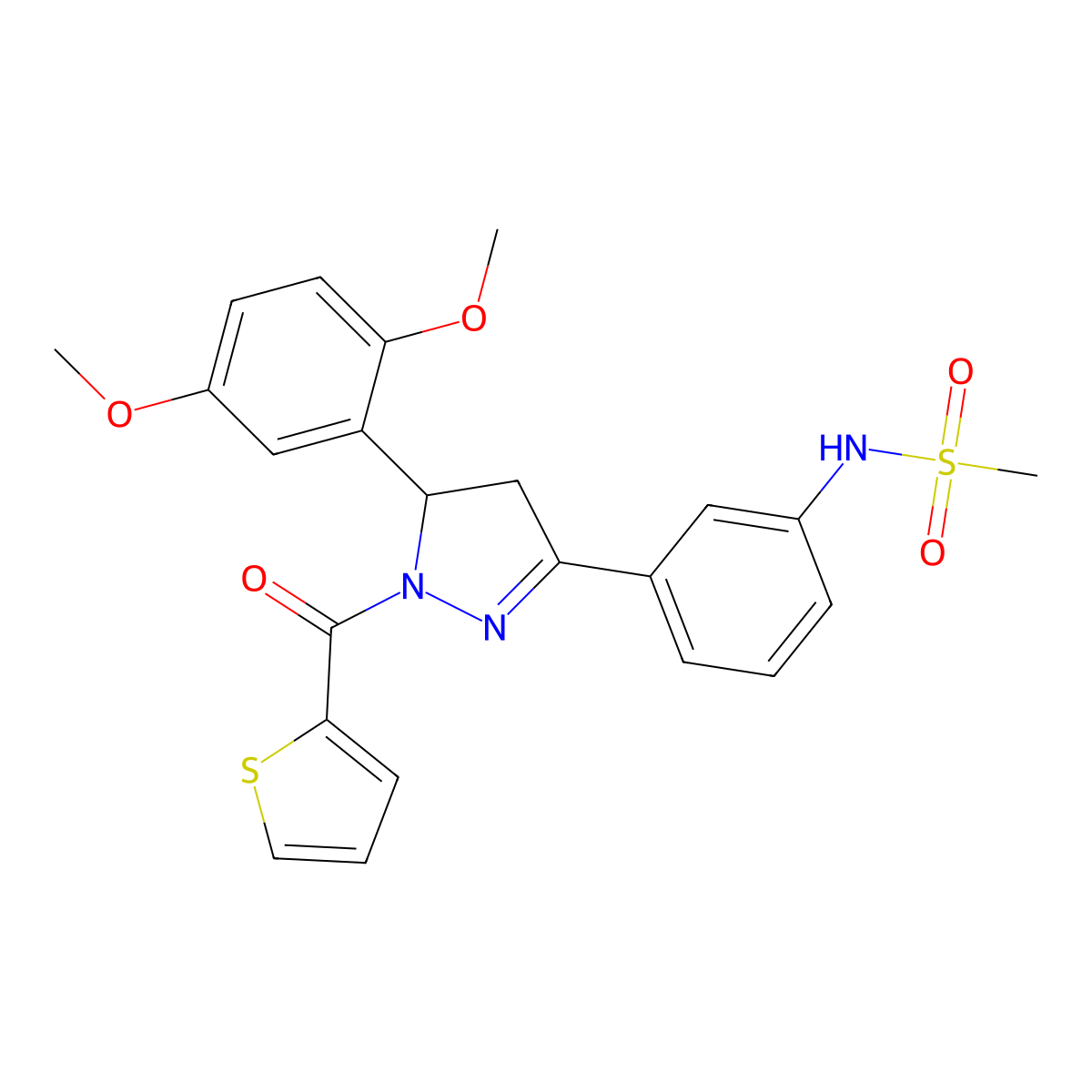 N-(3-(5-(2,5-dimethoxyphenyl)-1-(thiophene-2-carbonyl)-4,5-dihydro-1H-pyrazol-3-yl)phenyl)methanesulfonamide molecular structure, CAS 852141-94-7