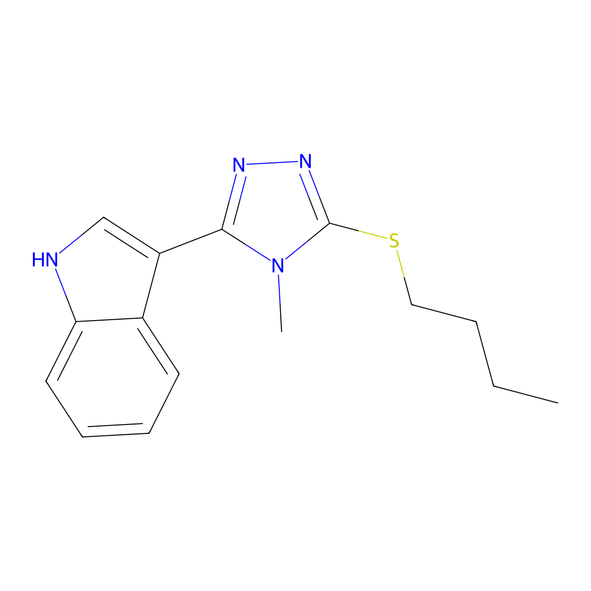 3-[3-(butylthio)-4-methyl-1H-1,2,4-triazol-5-ylidene]indole molecular structure, CAS 852141-99-2