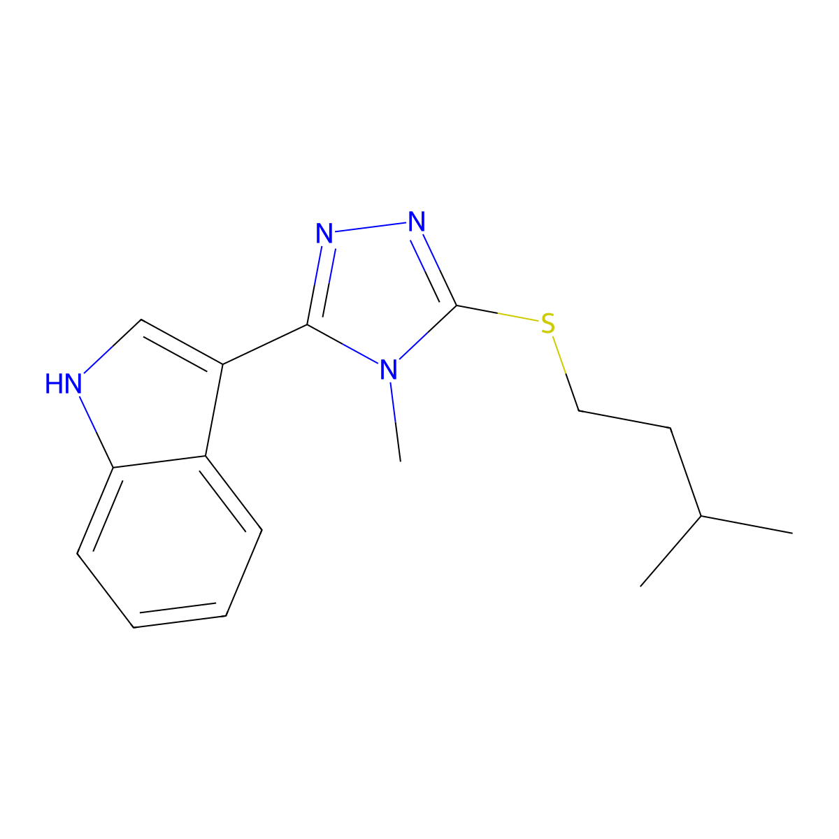 3-(5-(isopentylthio)-4-methyl-4H-1,2,4-triazol-3-yl)-1H-indole molecular structure, CAS 852142-01-9