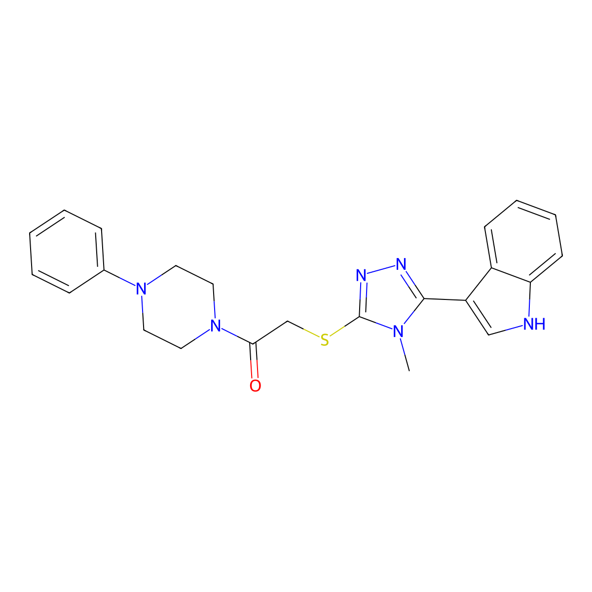 2-((5-(1H-indol-3-yl)-4-methyl-4H-1,2,4-triazol-3-yl)thio)-1-(4-phenylpiperazin-1-yl)ethanone molecular structure, CAS 852142-07-5
