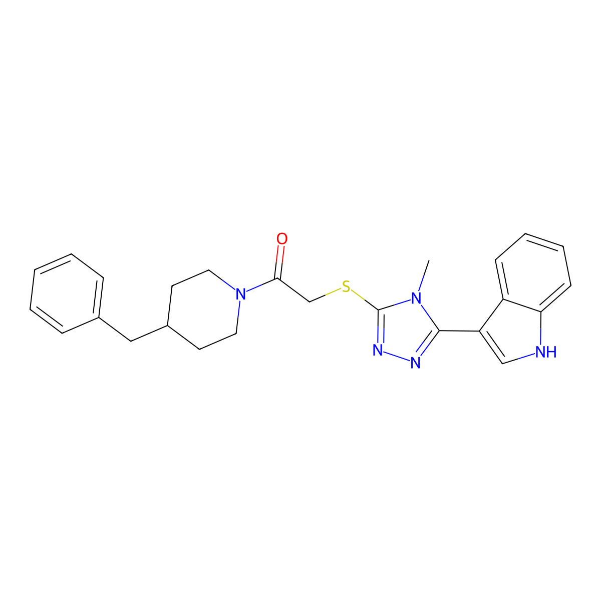 2-((5-(1H-indol-3-yl)-4-methyl-4H-1,2,4-triazol-3-yl)thio)-1-(4-benzylpiperidin-1-yl)ethanone molecular structure, CAS 852142-08-6