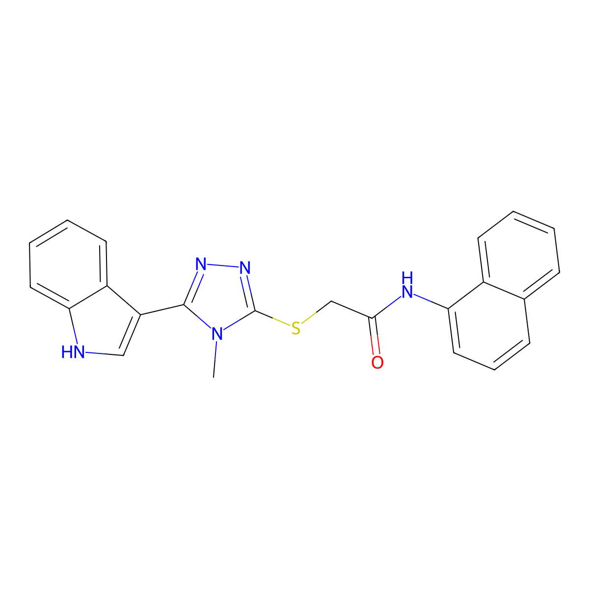 2-((5-(1H-indol-3-yl)-4-methyl-4H-1,2,4-triazol-3-yl)thio)-N-(naphthalen-1-yl)acetamide molecular structure, CAS 852142-10-0