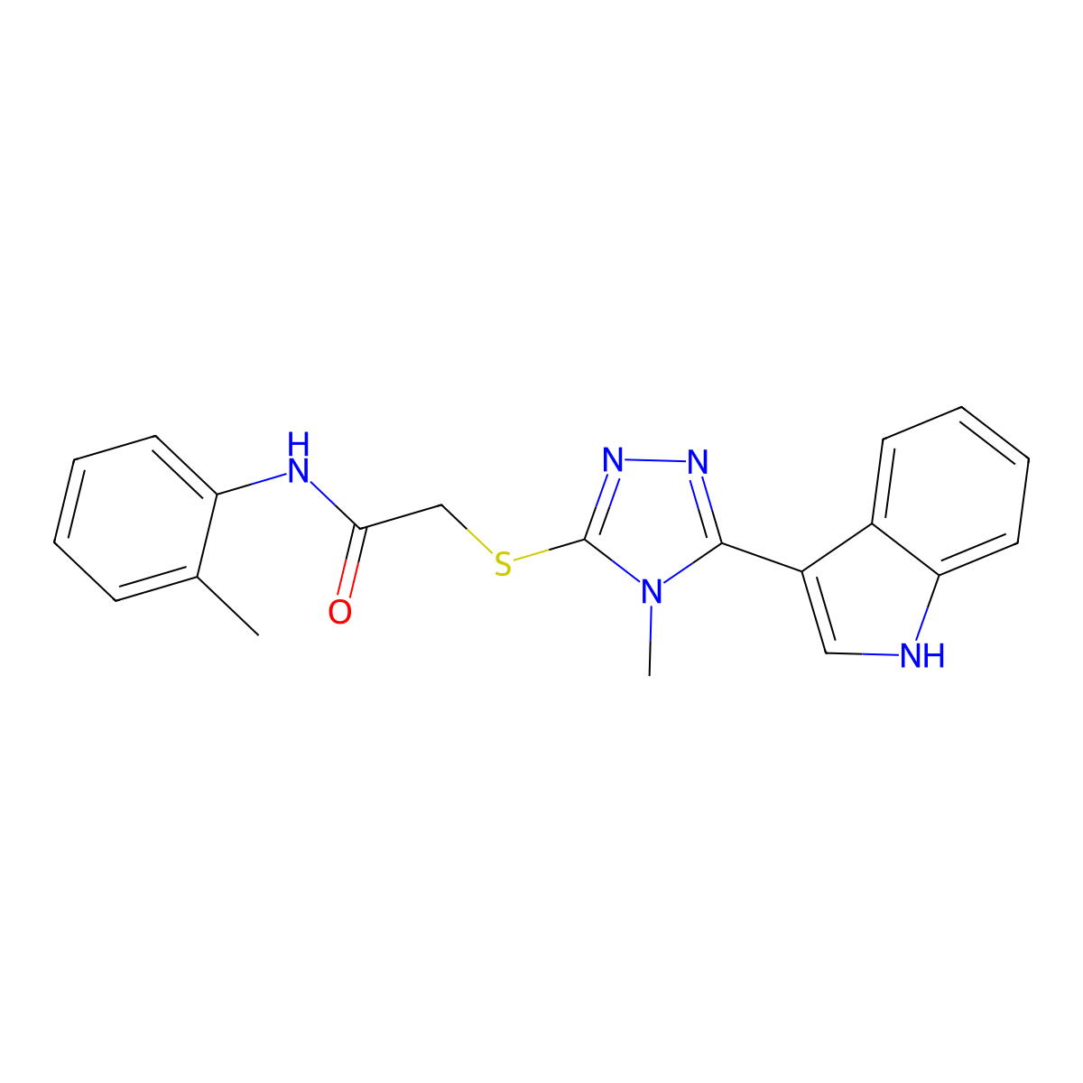 2-((5-(1H-indol-3-yl)-4-methyl-4H-1,2,4-triazol-3-yl)thio)-N-(o-tolyl)acetamide molecular structure, CAS 852142-11-1