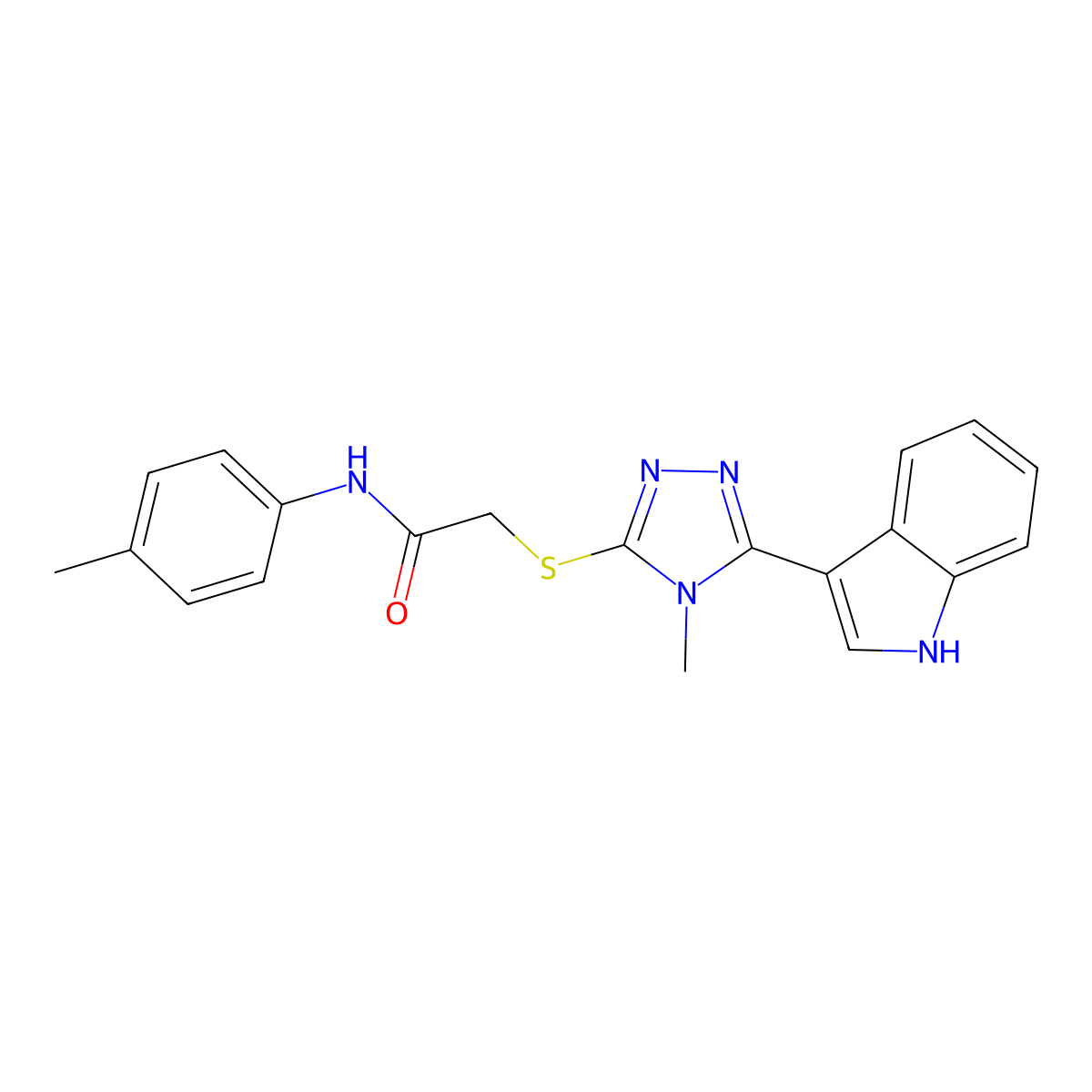 2-((5-(1H-indol-3-yl)-4-methyl-4H-1,2,4-triazol-3-yl)thio)-N-(p-tolyl)acetamide molecular structure, CAS 852142-13-3