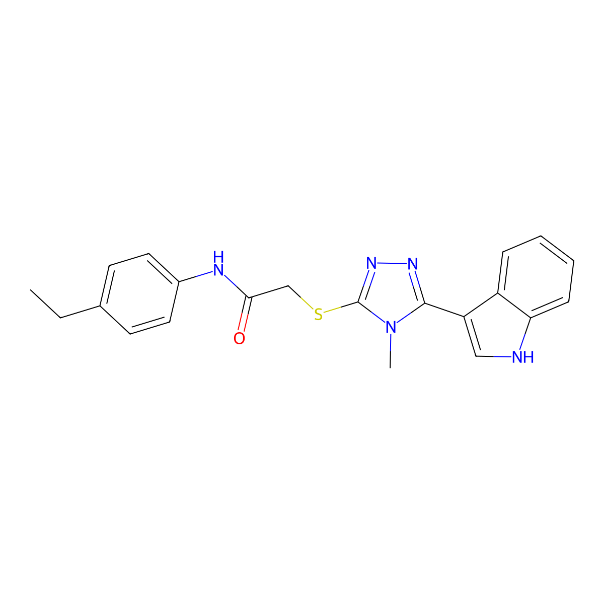 2-((5-(1H-indol-3-yl)-4-methyl-4H-1,2,4-triazol-3-yl)thio)-N-(4-ethylphenyl)acetamide molecular structure, CAS 852142-83-7