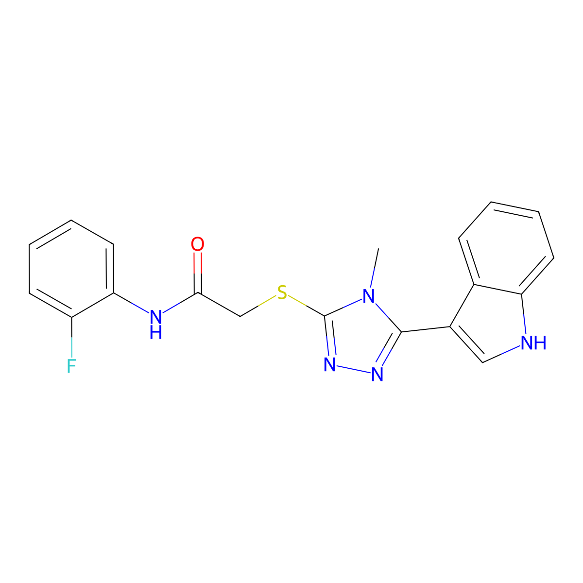2-((5-(1H-indol-3-yl)-4-methyl-4H-1,2,4-triazol-3-yl)thio)-N-(2-fluorophenyl)acetamide molecular structure, CAS 852142-84-8