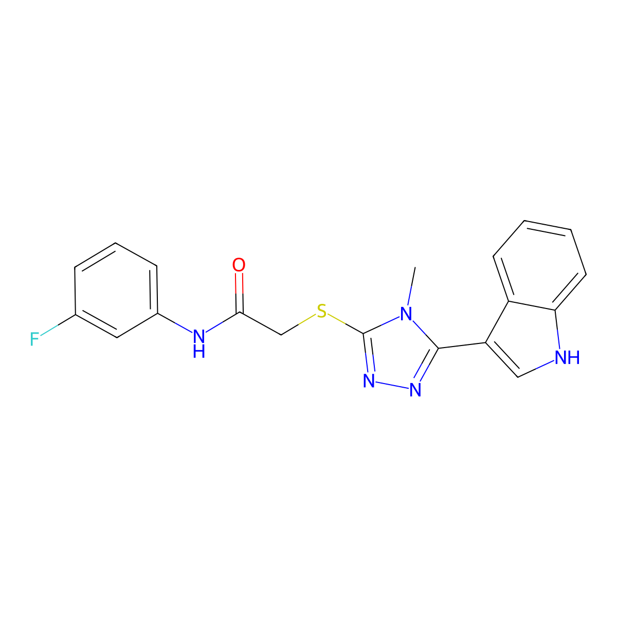2-((5-(1H-indol-3-yl)-4-methyl-4H-1,2,4-triazol-3-yl)thio)-N-(3-fluorophenyl)acetamide molecular structure, CAS 852142-85-9
