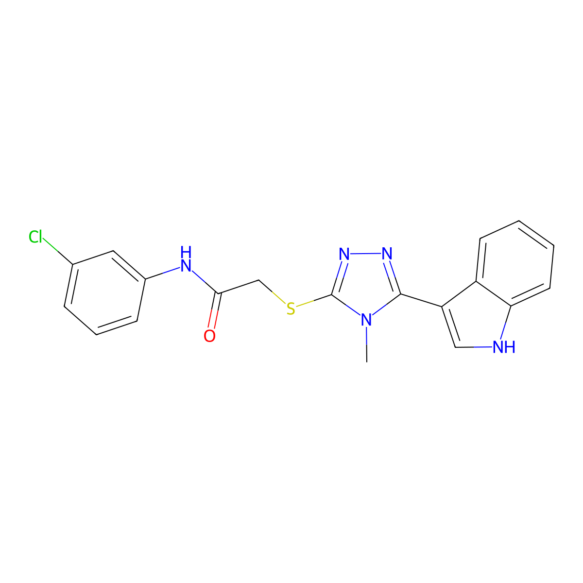 2-((5-(1H-indol-3-yl)-4-methyl-4H-1,2,4-triazol-3-yl)thio)-N-(3-chlorophenyl)acetamide molecular structure, CAS 852142-87-1