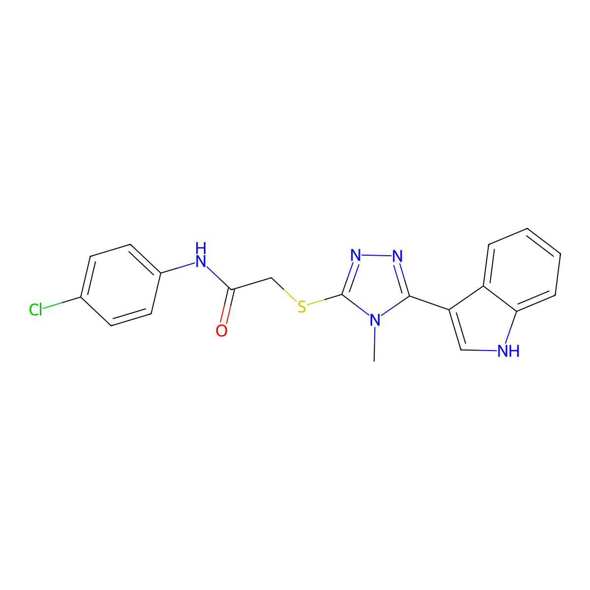 2-((5-(1H-indol-3-yl)-4-methyl-4H-1,2,4-triazol-3-yl)thio)-N-(4-chlorophenyl)acetamide molecular structure, CAS 852142-88-2