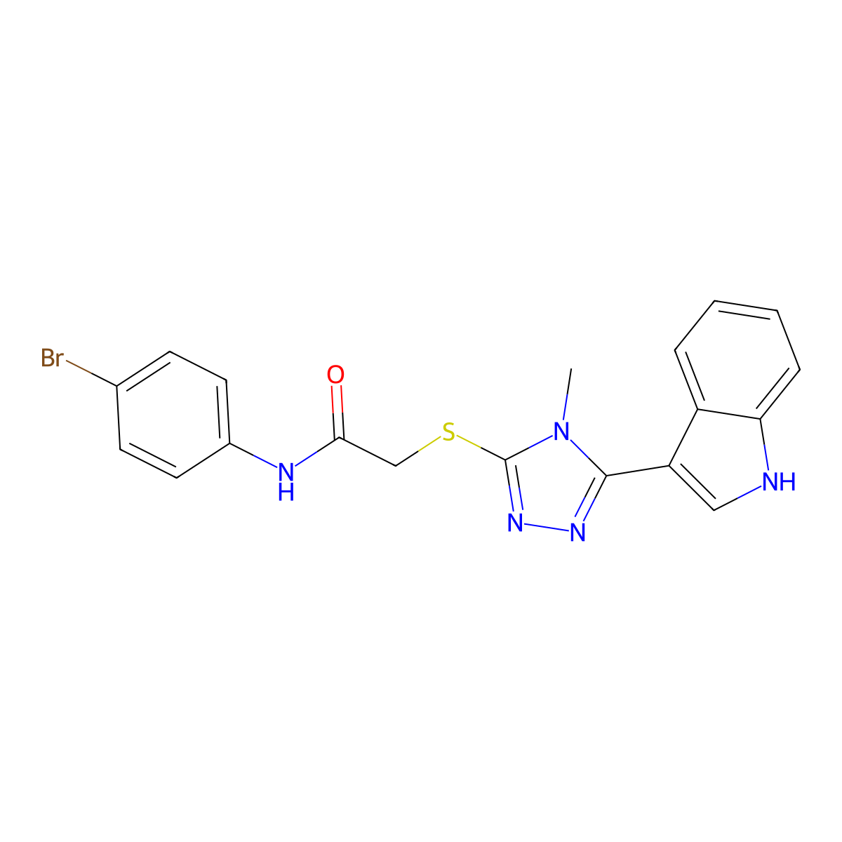 2-((5-(1H-indol-3-yl)-4-methyl-4H-1,2,4-triazol-3-yl)thio)-N-(4-bromophenyl)acetamide molecular structure, CAS 852142-89-3