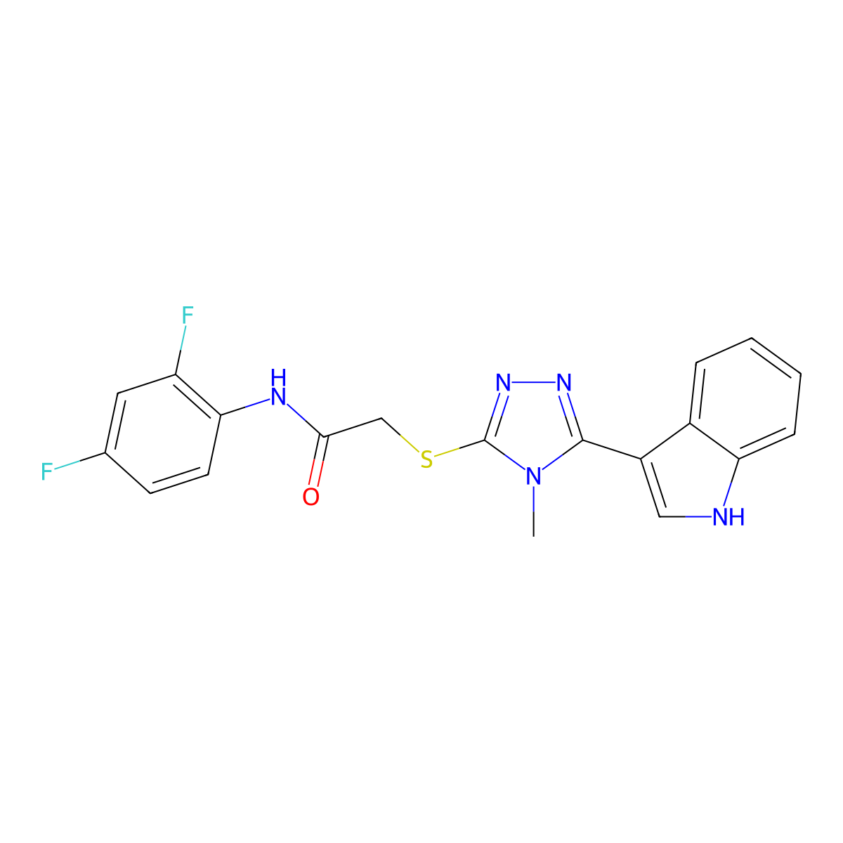 2-((5-(1H-indol-3-yl)-4-methyl-4H-1,2,4-triazol-3-yl)thio)-N-(2,4-difluorophenyl)acetamide molecular structure, CAS 852142-90-6