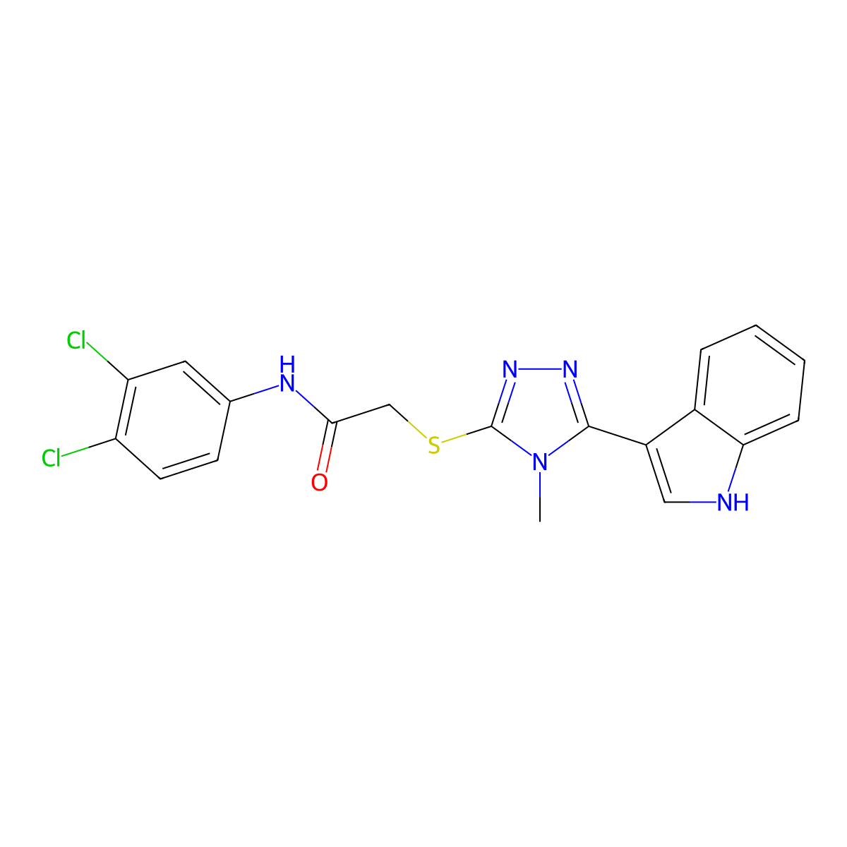 2-((5-(1H-indol-3-yl)-4-methyl-4H-1,2,4-triazol-3-yl)thio)-N-(3,4-dichlorophenyl)acetamide molecular structure, CAS 852142-91-7