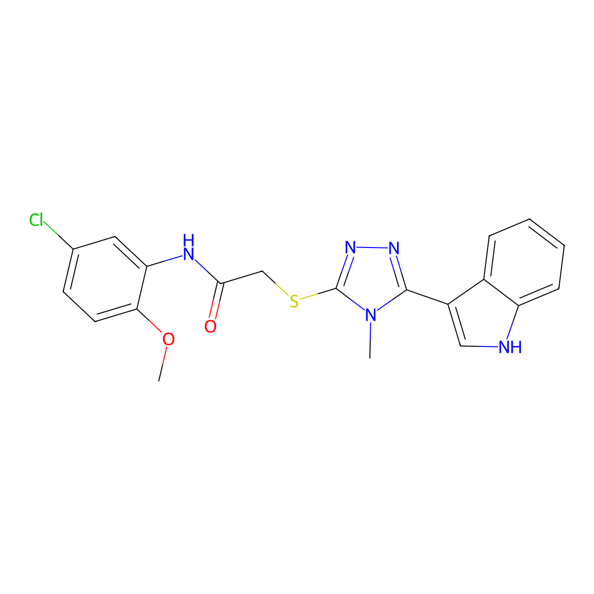 2-((5-(1H-indol-3-yl)-4-methyl-4H-1,2,4-triazol-3-yl)thio)-N-(5-chloro-2-methoxyphenyl)acetamide molecular structure, CAS 852142-92-8