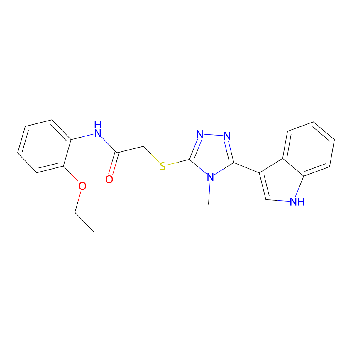 2-((5-(1H-indol-3-yl)-4-methyl-4H-1,2,4-triazol-3-yl)thio)-N-(2-ethoxyphenyl)acetamide molecular structure, CAS 852142-95-1