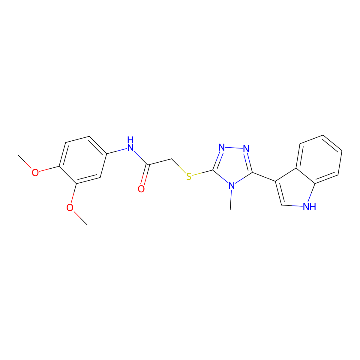 2-((5-(1H-indol-3-yl)-4-methyl-4H-1,2,4-triazol-3-yl)thio)-N-(3,4-dimethoxyphenyl)acetamide molecular structure, CAS 852142-97-3
