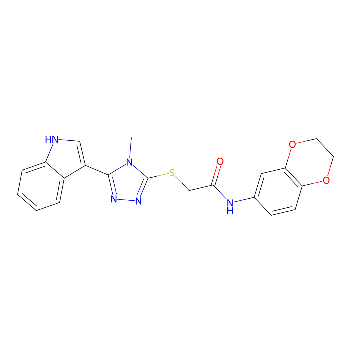 2-((5-(1H-indol-3-yl)-4-methyl-4H-1,2,4-triazol-3-yl)thio)-N-(2,3-dihydrobenzo[b][1,4]dioxin-6-yl)acetamide molecular structure, CAS 852142-99-5