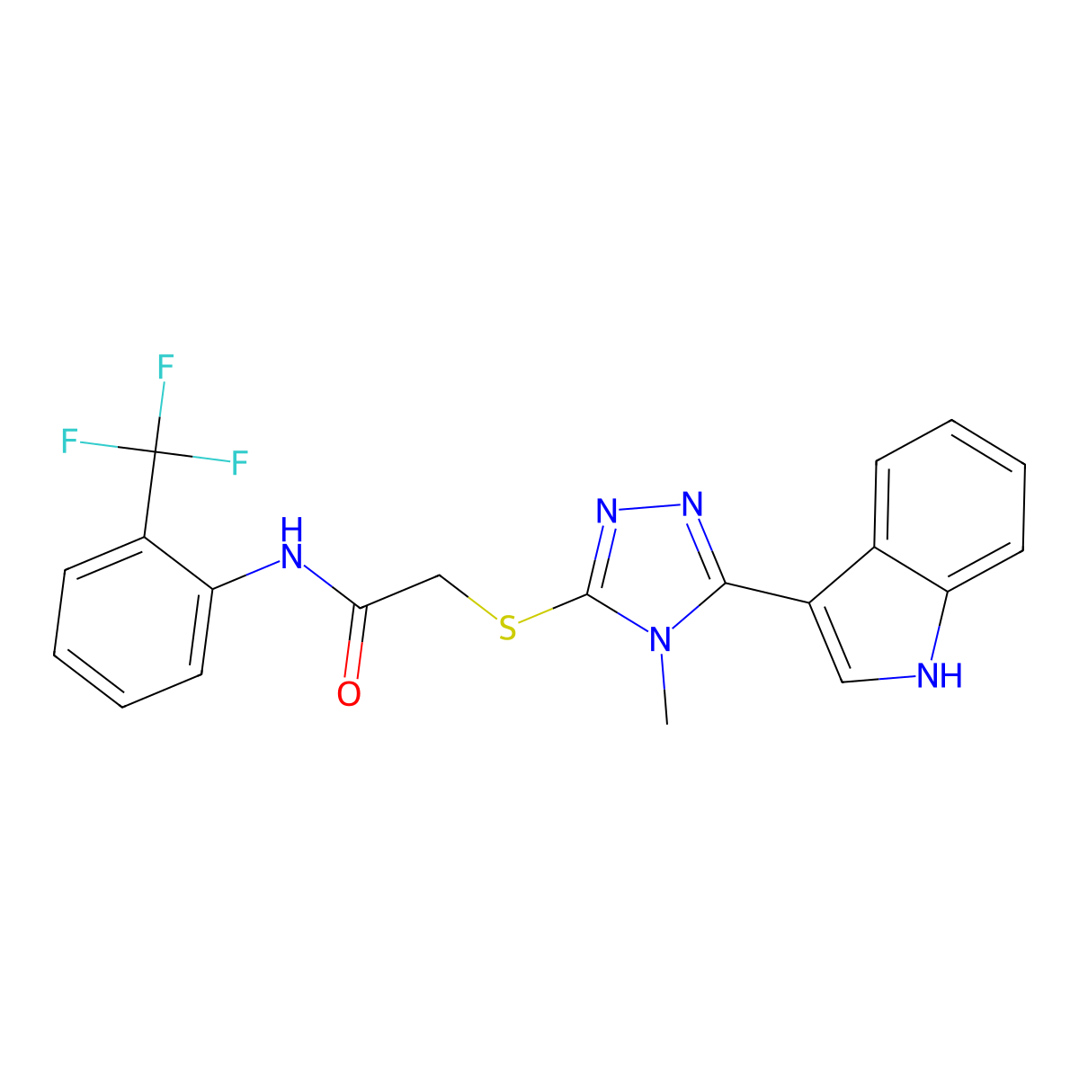 2-((5-(1H-indol-3-yl)-4-methyl-4H-1,2,4-triazol-3-yl)thio)-N-(2-(trifluoromethyl)phenyl)acetamide molecular structure, CAS 852143-00-1