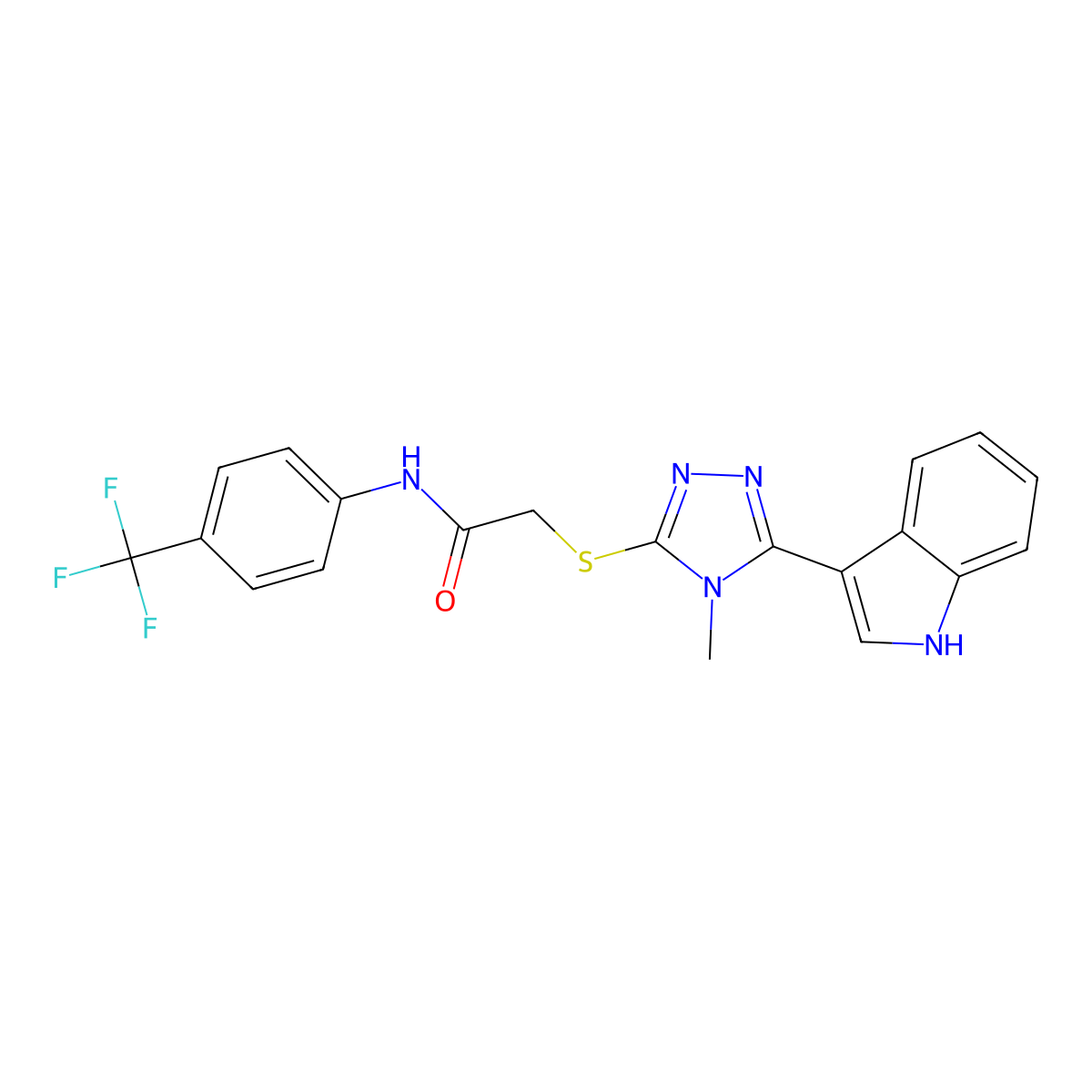 2-((5-(1H-indol-3-yl)-4-methyl-4H-1,2,4-triazol-3-yl)thio)-N-(4-(trifluoromethyl)phenyl)acetamide molecular structure, CAS 852143-01-2