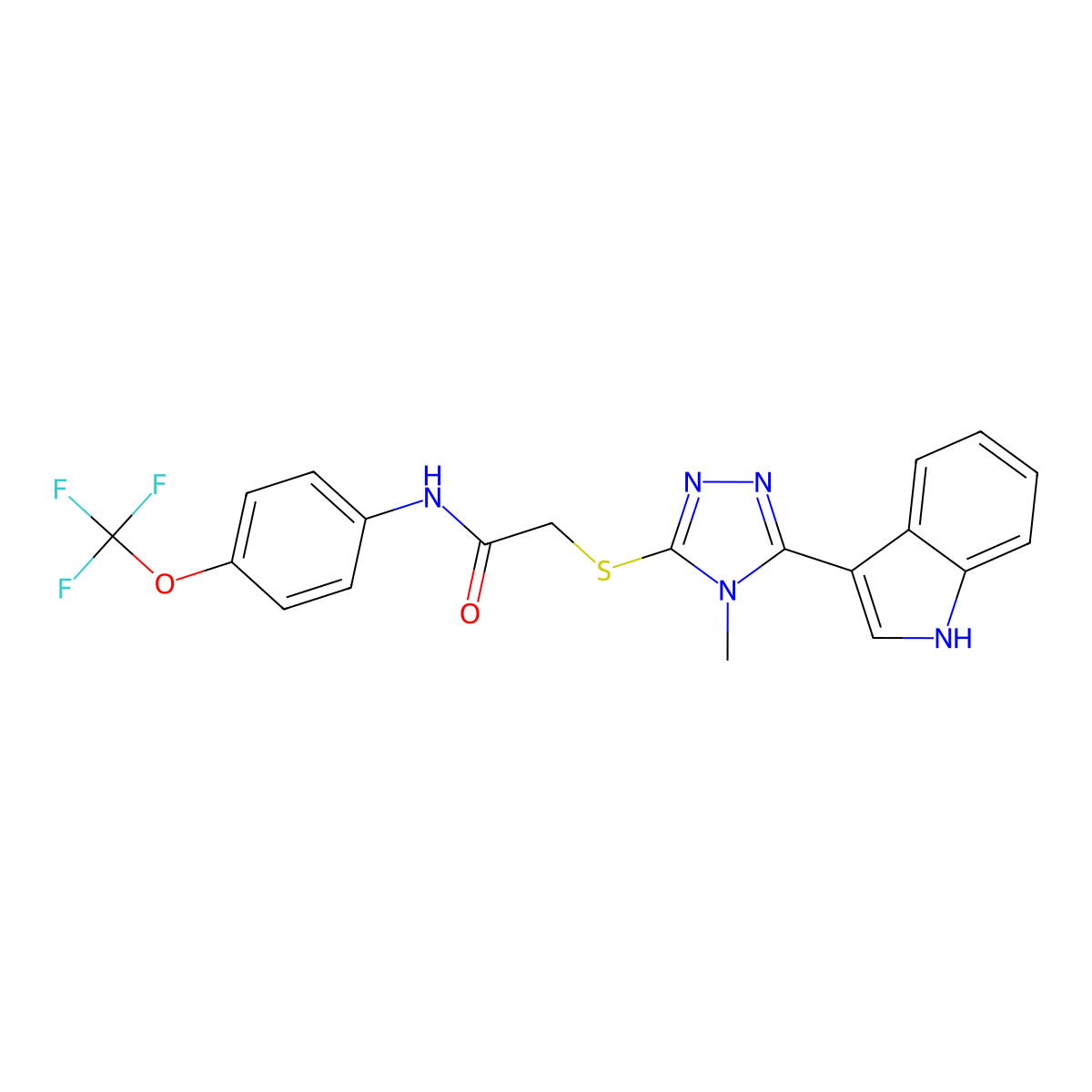 2-((5-(1H-indol-3-yl)-4-methyl-4H-1,2,4-triazol-3-yl)thio)-N-(4-(trifluoromethoxy)phenyl)acetamide molecular structure, CAS 852143-02-3
