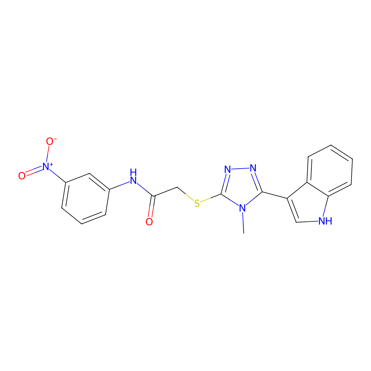 2-((5-(1H-indol-3-yl)-4-methyl-4H-1,2,4-triazol-3-yl)thio)-N-(3-nitrophenyl)acetamide molecular structure, CAS 852143-03-4