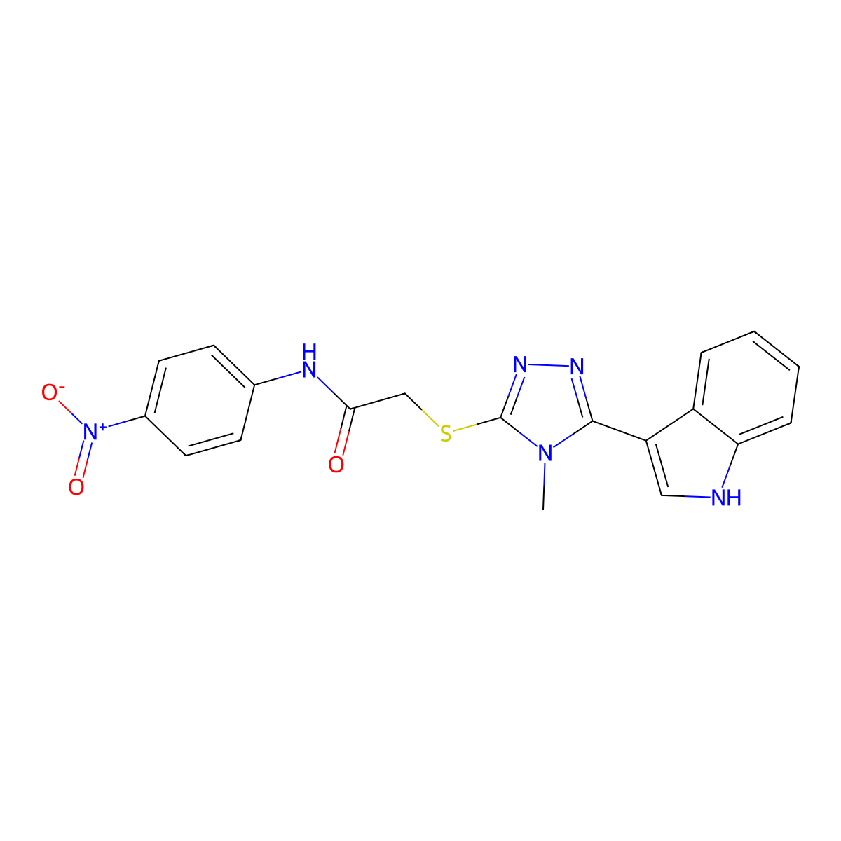 2-((5-(1H-indol-3-yl)-4-methyl-4H-1,2,4-triazol-3-yl)thio)-N-(4-nitrophenyl)acetamide molecular structure, CAS 852143-04-5