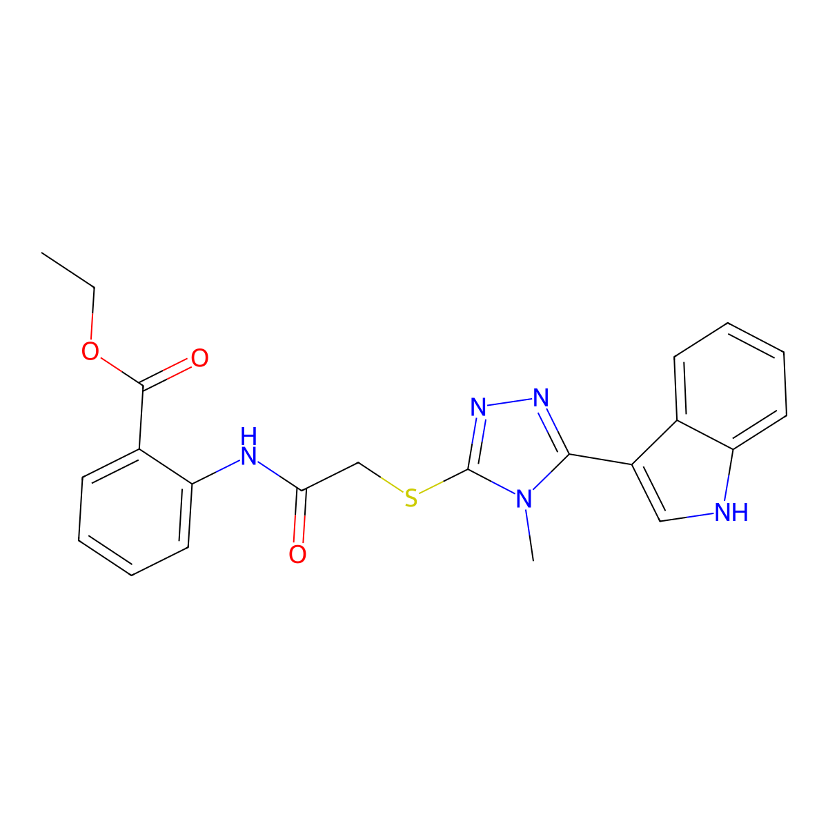 ethyl 2-(2-((5-(1H-indol-3-yl)-4-methyl-4H-1,2,4-triazol-3-yl)thio)acetamido)benzoate molecular structure, CAS 852143-05-6