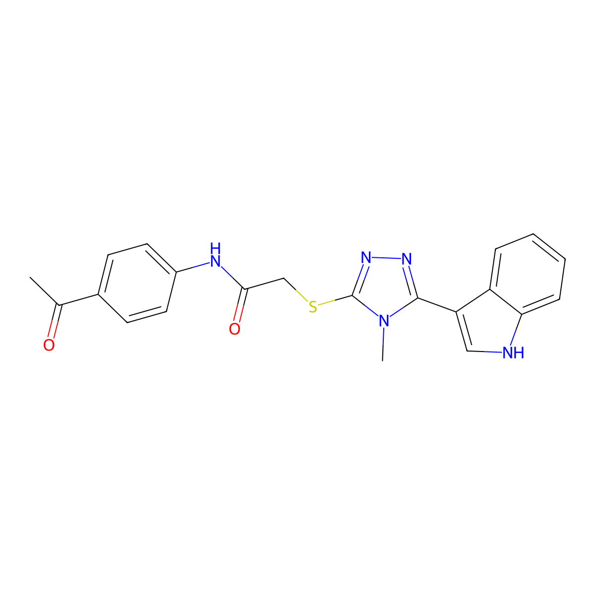 2-((5-(1H-indol-3-yl)-4-methyl-4H-1,2,4-triazol-3-yl)thio)-N-(4-acetylphenyl)acetamide molecular structure, CAS 852143-08-9