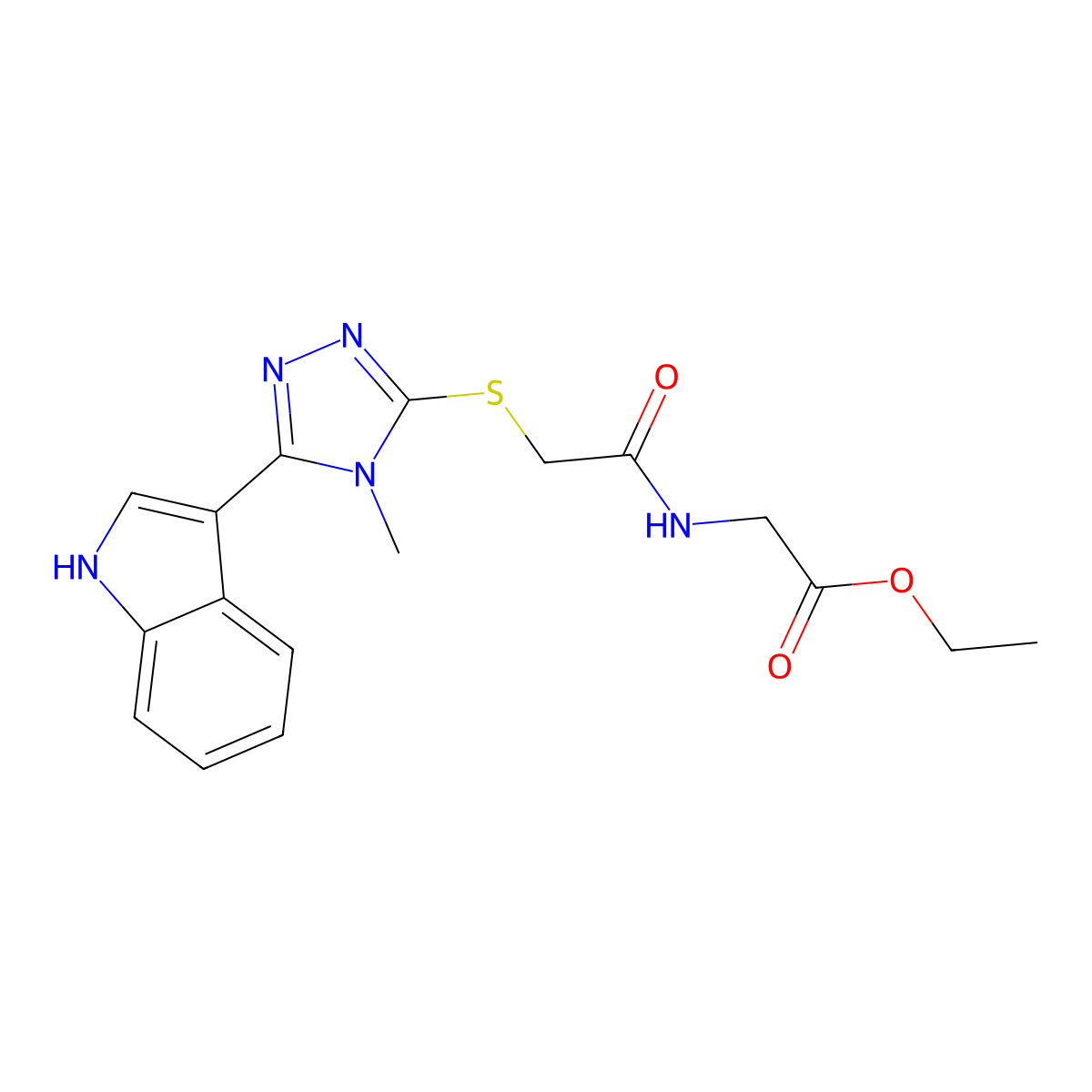 ethyl 2-(2-((5-(1H-indol-3-yl)-4-methyl-4H-1,2,4-triazol-3-yl)thio)acetamido)acetate molecular structure, CAS 852143-09-0