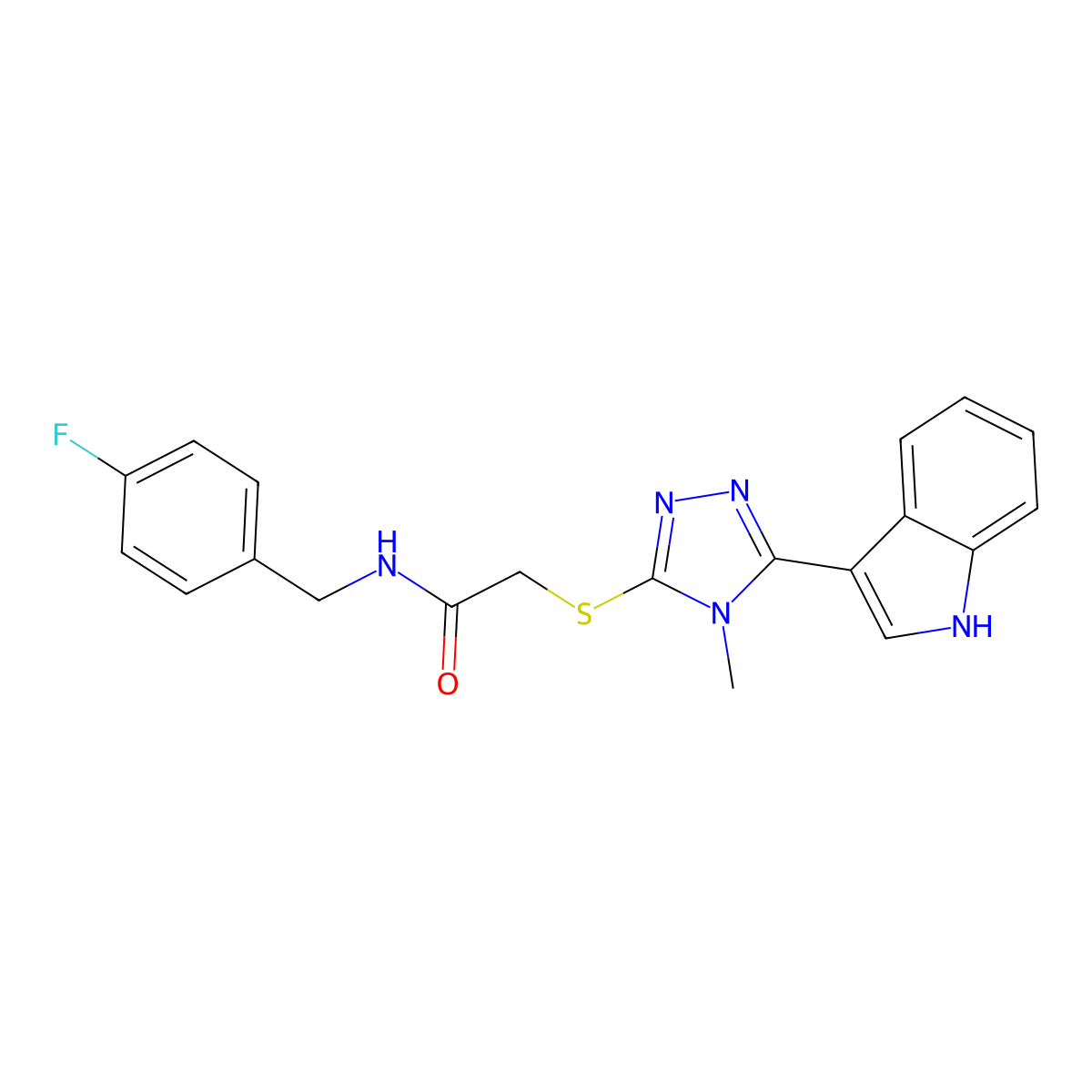 2-((5-(1H-indol-3-yl)-4-methyl-4H-1,2,4-triazol-3-yl)thio)-N-(4-fluorobenzyl)acetamide molecular structure, CAS 852143-10-3