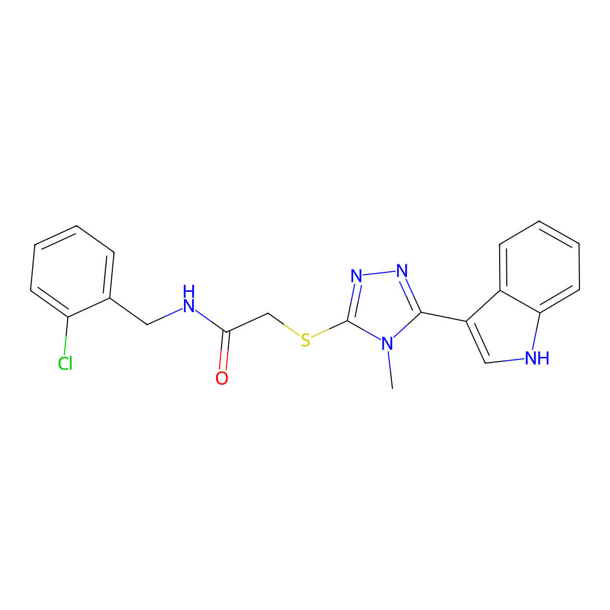 2-((5-(1H-indol-3-yl)-4-methyl-4H-1,2,4-triazol-3-yl)thio)-N-(2-chlorobenzyl)acetamide molecular structure, CAS 852143-11-4
