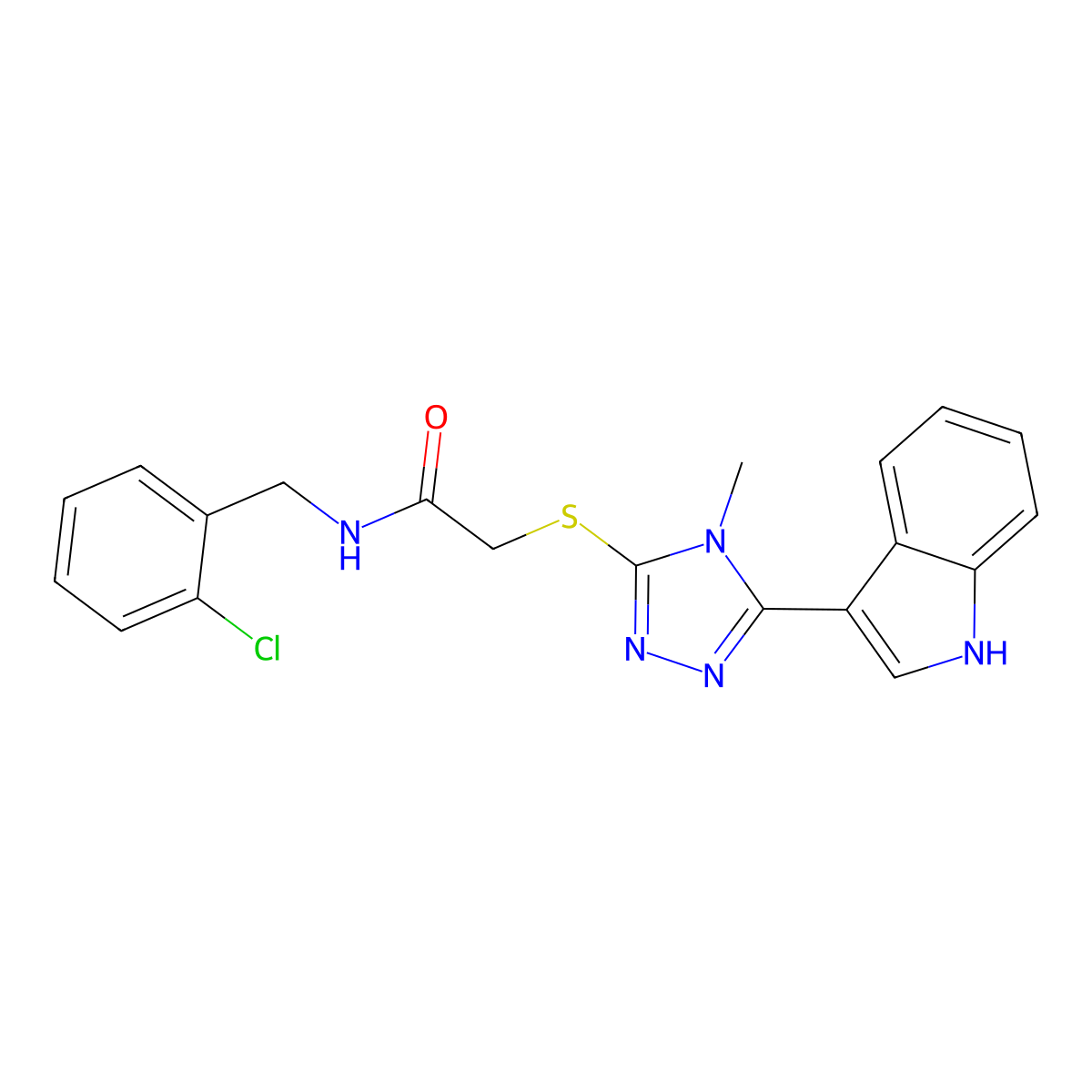 2-((5-(1H-indol-3-yl)-4-methyl-4H-1,2,4-triazol-3-yl)thio)-N-(2-chlorobenzyl)acetamide molecular structure, CAS 852143-11-4
