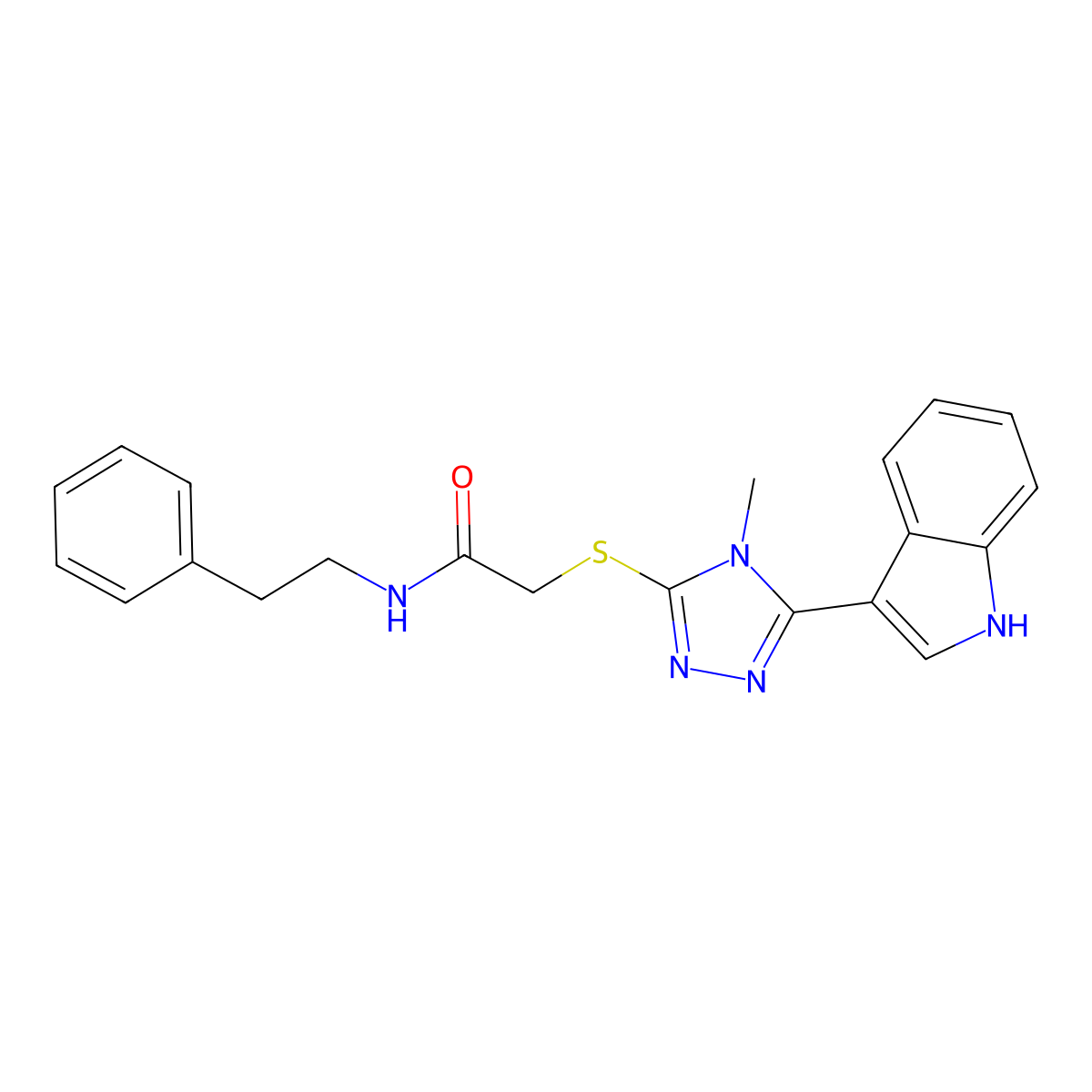 2-((5-(1H-indol-3-yl)-4-methyl-4H-1,2,4-triazol-3-yl)thio)-N-phenethylacetamide molecular structure, CAS 852143-12-5