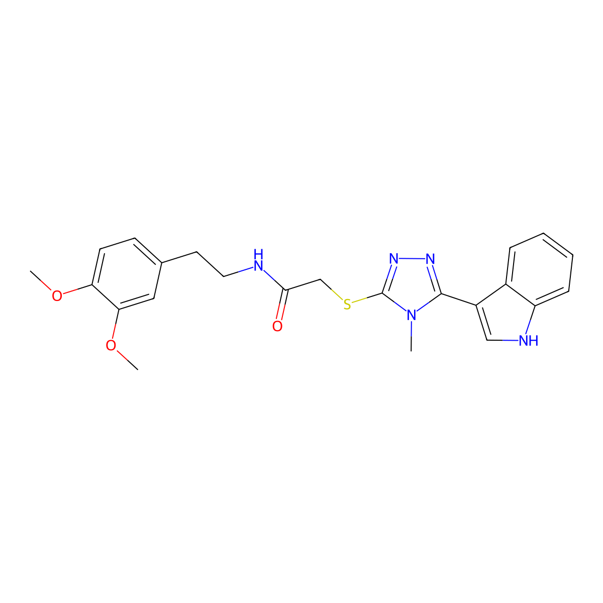 2-((5-(1H-indol-3-yl)-4-methyl-4H-1,2,4-triazol-3-yl)thio)-N-(3,4-dimethoxyphenethyl)acetamide molecular structure, CAS 852143-13-6