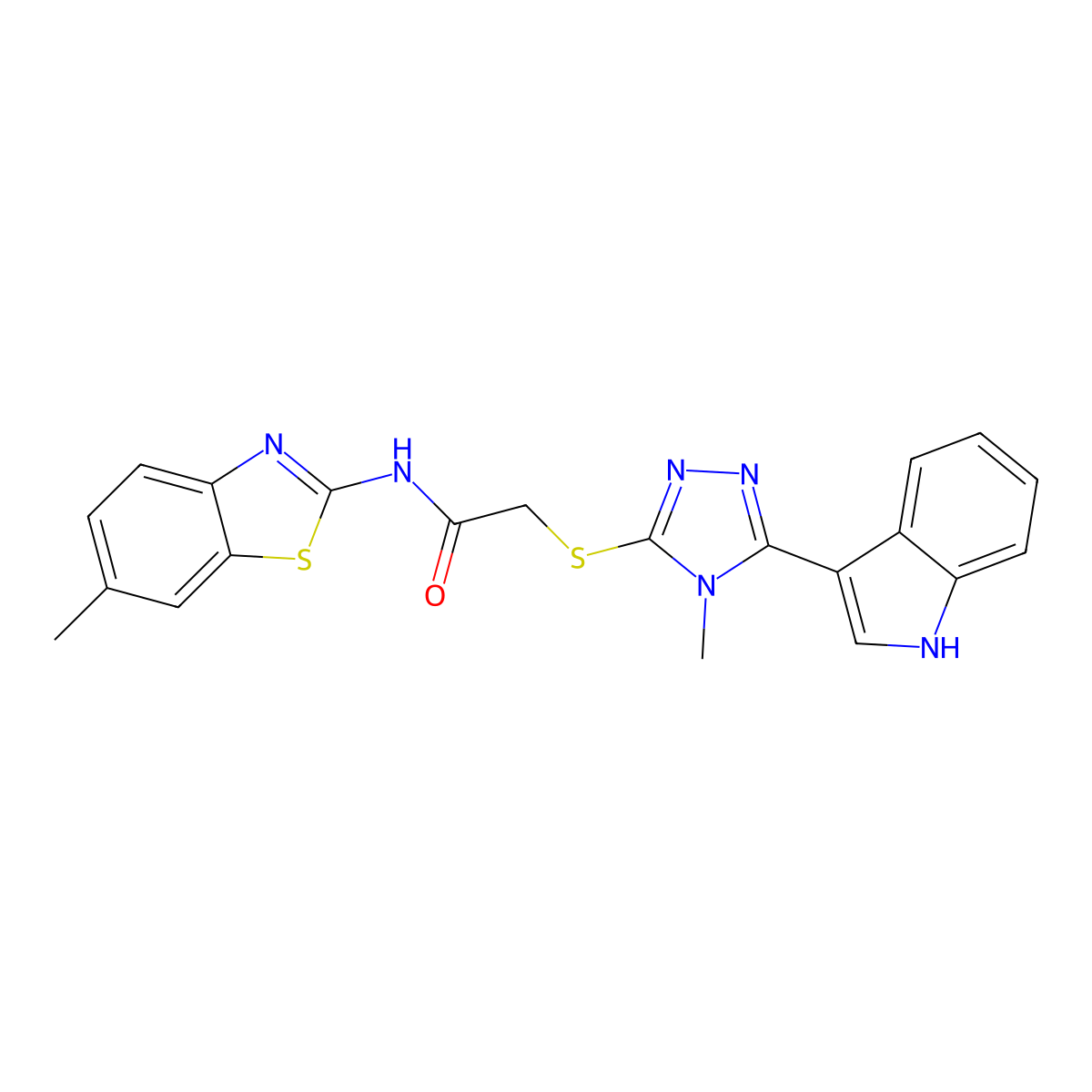 2-((5-(1H-indol-3-yl)-4-methyl-4H-1,2,4-triazol-3-yl)thio)-N-(6-methylbenzo[d]thiazol-2-yl)acetamide molecular structure, CAS 852143-15-8