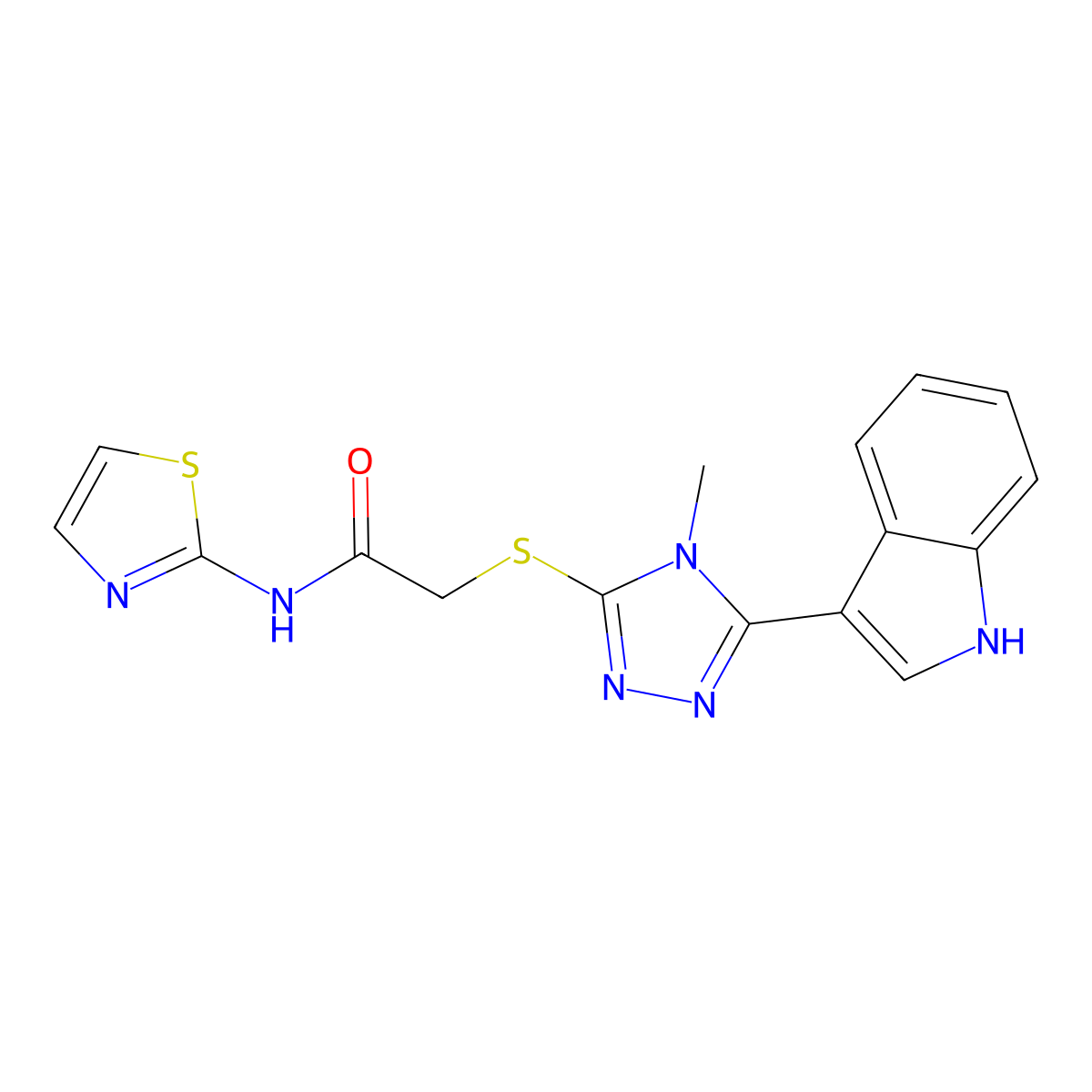 2-((5-(1H-indol-3-yl)-4-methyl-4H-1,2,4-triazol-3-yl)thio)-N-(thiazol-2-yl)acetamide molecular structure, CAS 852143-16-9