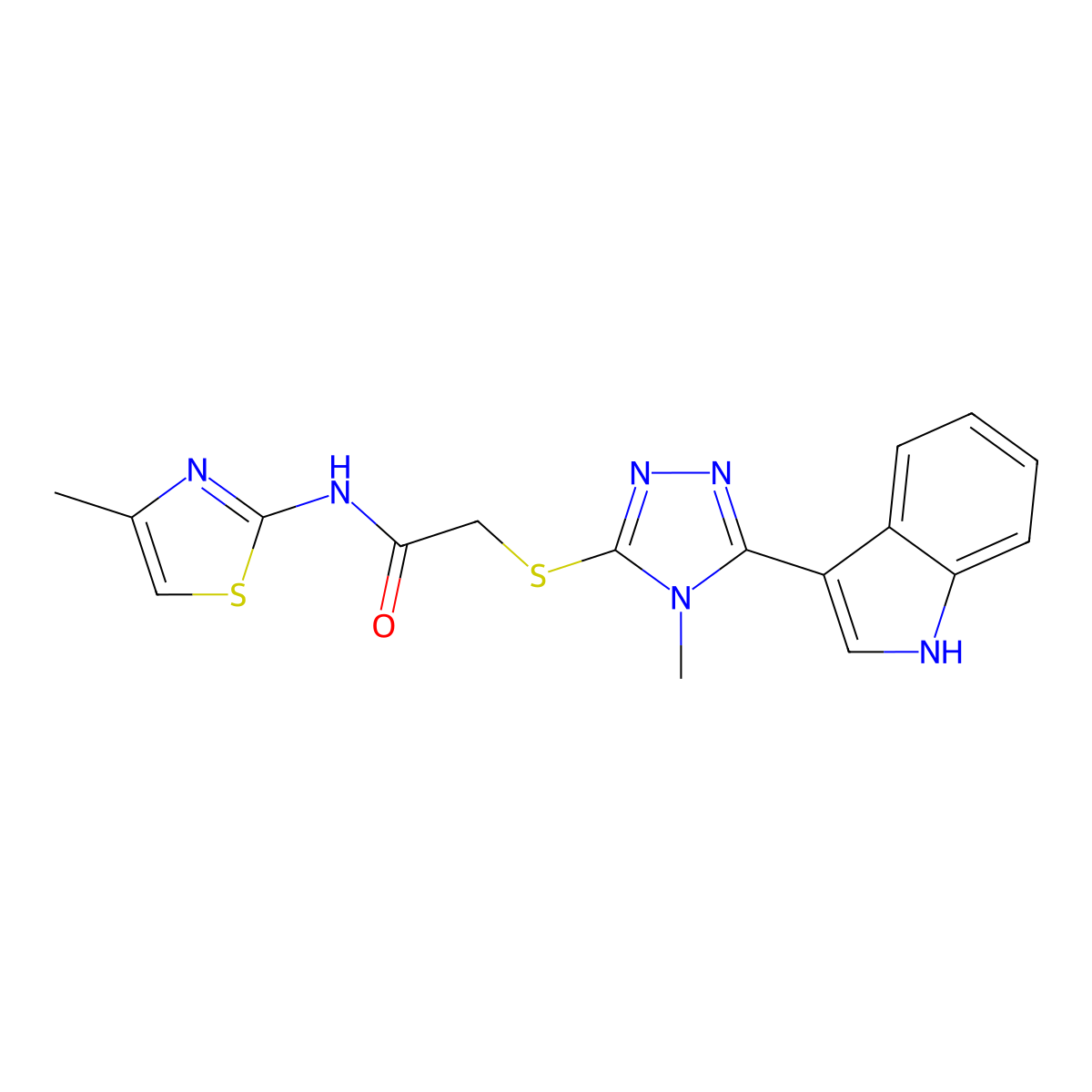 2-((5-(1H-indol-3-yl)-4-methyl-4H-1,2,4-triazol-3-yl)thio)-N-(4-methylthiazol-2-yl)acetamide molecular structure, CAS 852143-17-0