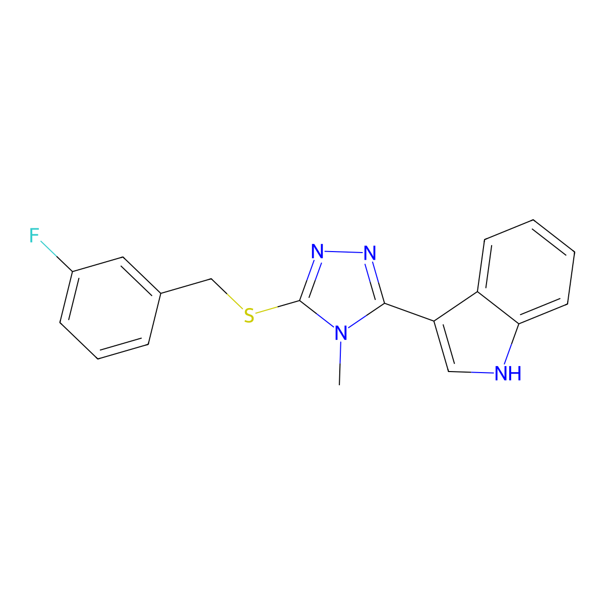 3-(5-((3-fluorobenzyl)thio)-4-methyl-4H-1,2,4-triazol-3-yl)-1H-indole molecular structure, CAS 852143-24-9