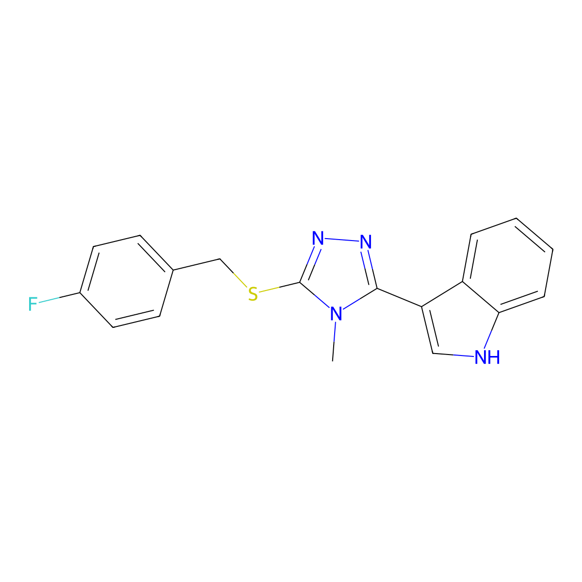 3-(5-((4-fluorobenzyl)thio)-4-methyl-4H-1,2,4-triazol-3-yl)-1H-indole molecular structure, CAS 852143-25-0