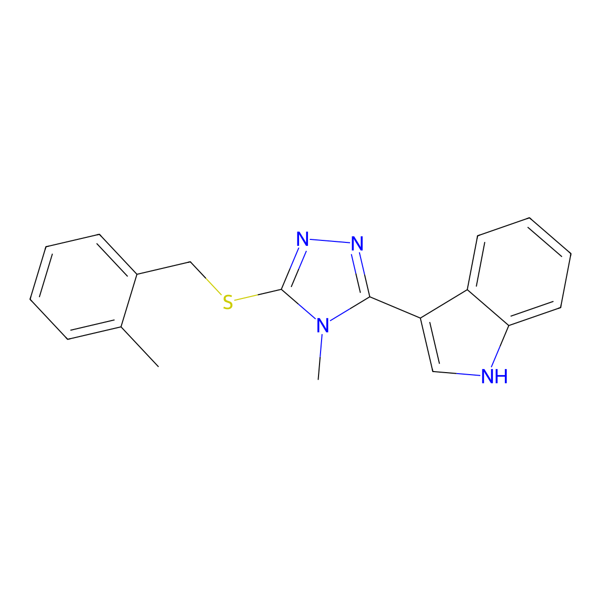 3-(4-methyl-5-((2-methylbenzyl)thio)-4H-1,2,4-triazol-3-yl)-1H-indole molecular structure, CAS 852143-26-1