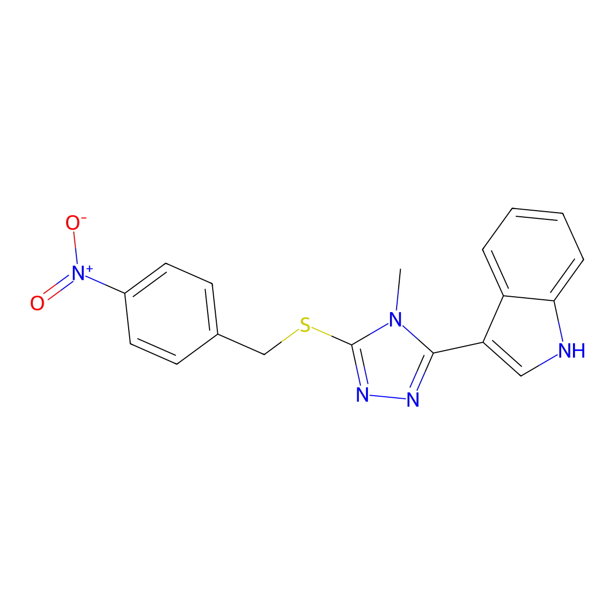 3-(4-methyl-5-((4-nitrobenzyl)thio)-4H-1,2,4-triazol-3-yl)-1H-indole molecular structure, CAS 852143-27-2