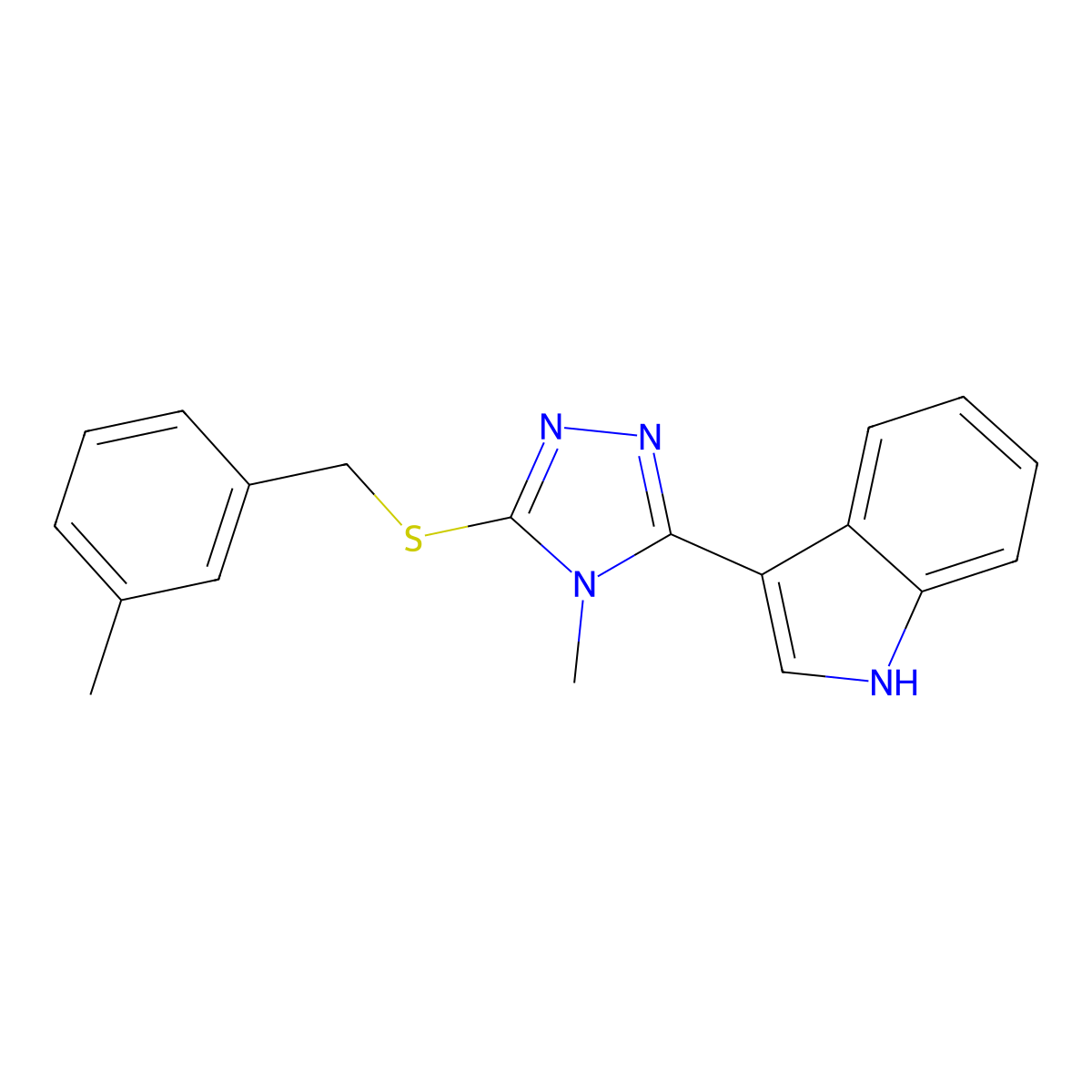 3-(4-methyl-5-((3-methylbenzyl)thio)-4H-1,2,4-triazol-3-yl)-1H-indole molecular structure, CAS 852143-28-3