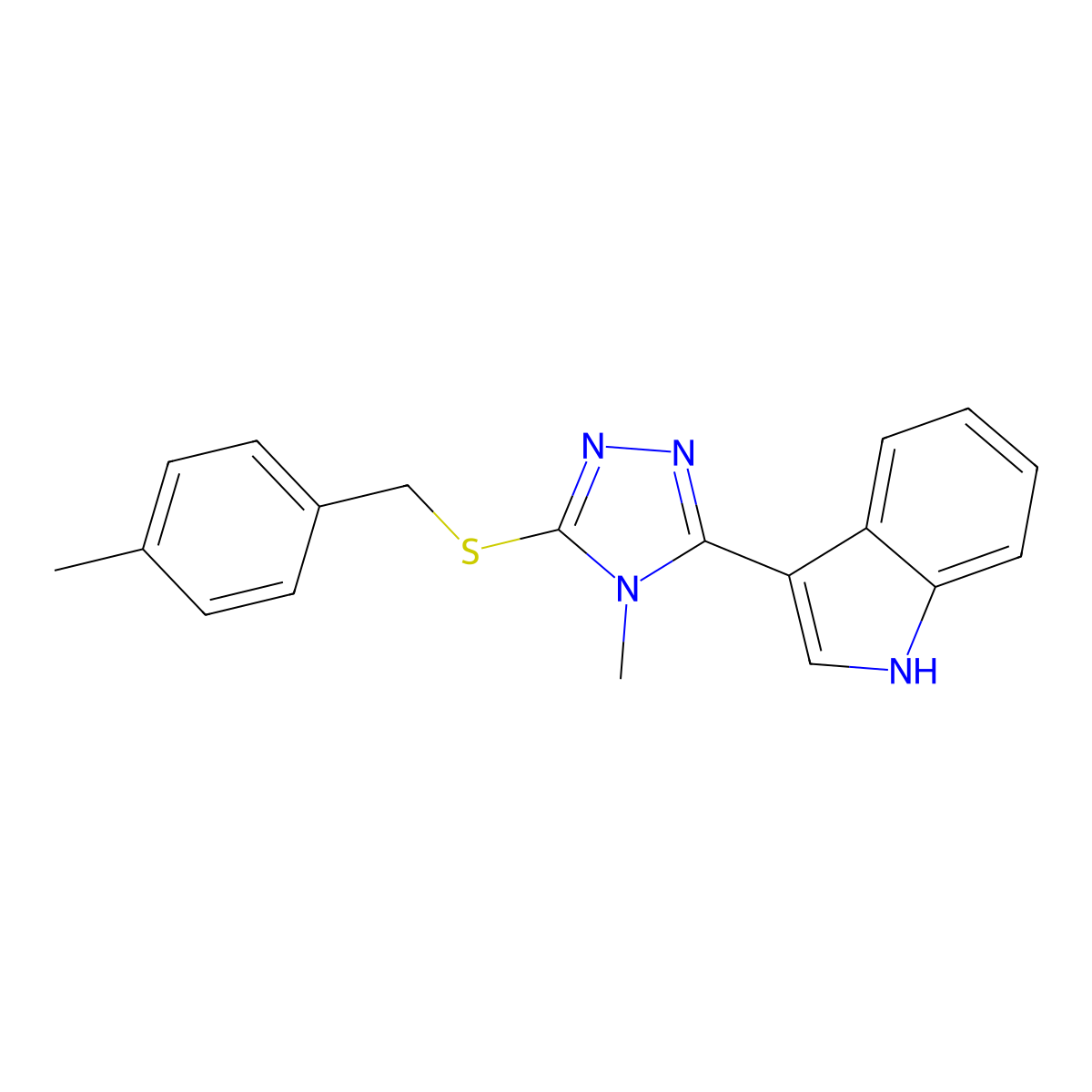 3-(4-methyl-5-((4-methylbenzyl)thio)-4H-1,2,4-triazol-3-yl)-1H-indole molecular structure, CAS 852143-29-4